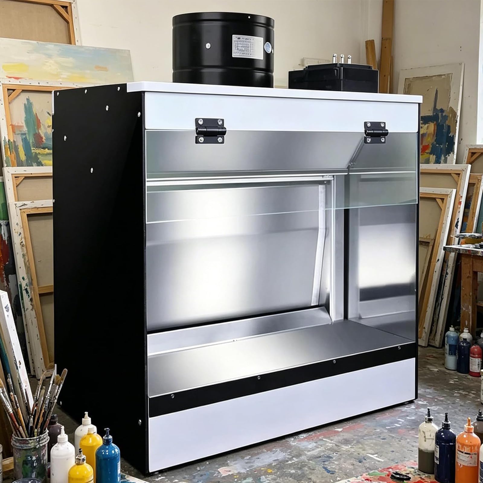 ZenSeFarin Portable Airbrush Spray Booth Craft Table Airbrush Booth with 80W Water Curtain Exhaust & LED Lights for Painting Models, Arts, Crafts, Cakes 58 * 50 * 40cm