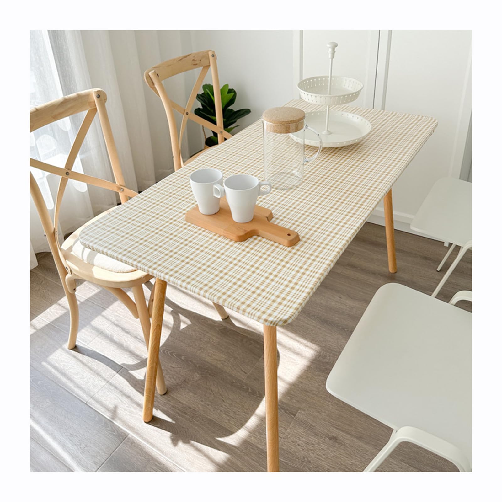 A Cuadros Mantel con Banda Elástica, Antischizzo Mantel Elástico Ajustable Mesa Rectangular Impermeable, Elastico Manteles Antimanchas, Antischizzo Protector Mesa Comedor,A,90x150cm/35x59in