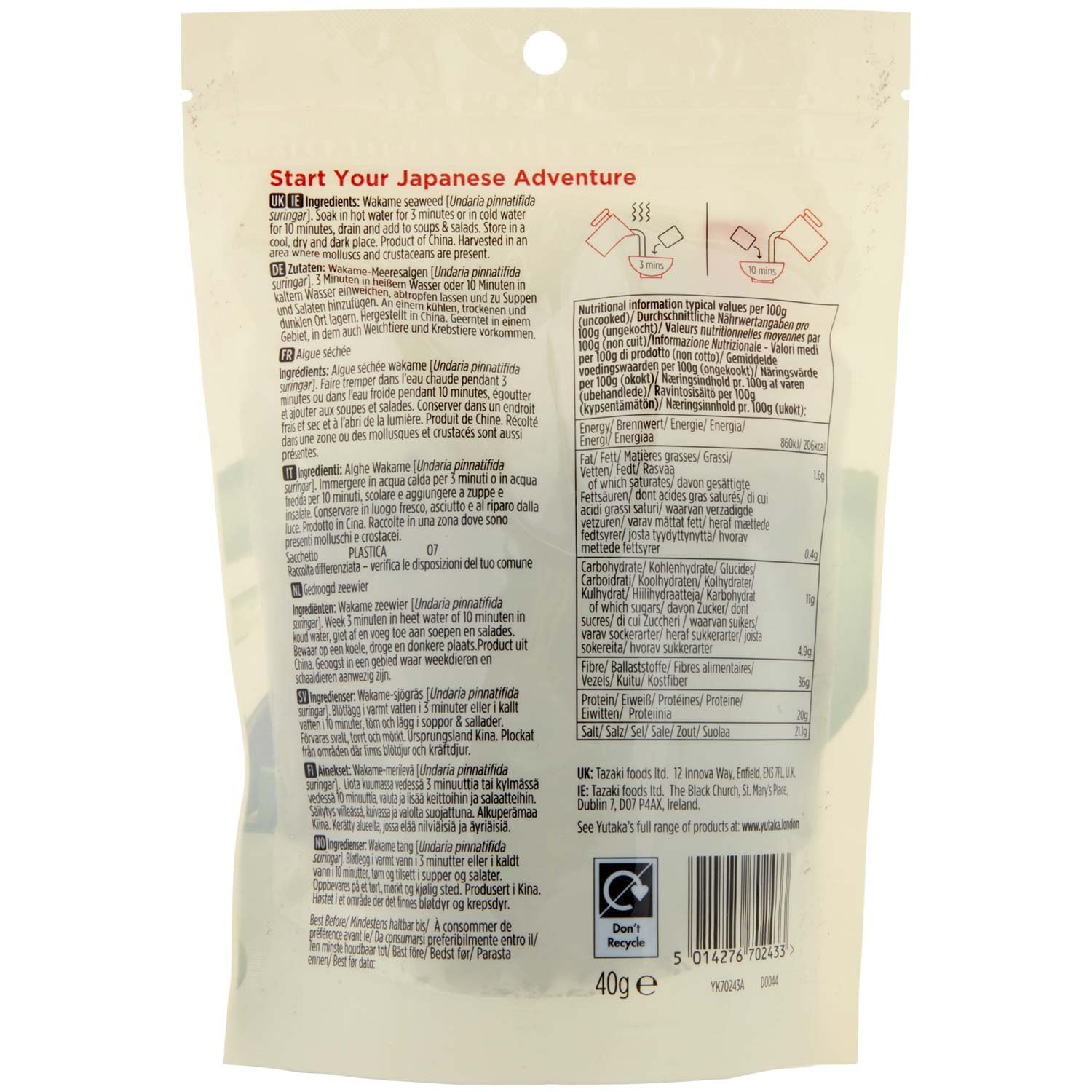 Yutaka Wakame Suszone wodorosty morskie (40g)
