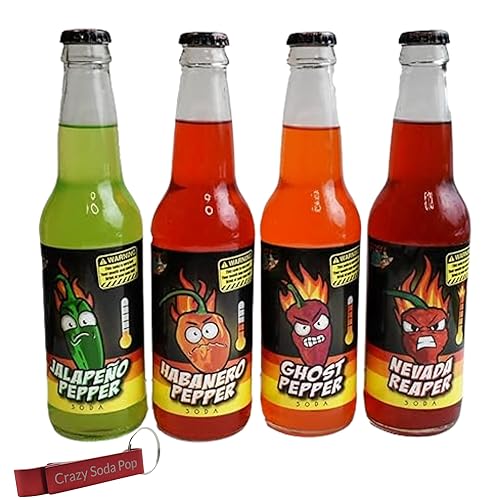 Hot Pepper Sodas | Mixed 4 Pack of Spicy Flavors | Handle the Heat | Real Cane Sugar | Includes Crazy Soda Pop Bottle Opener