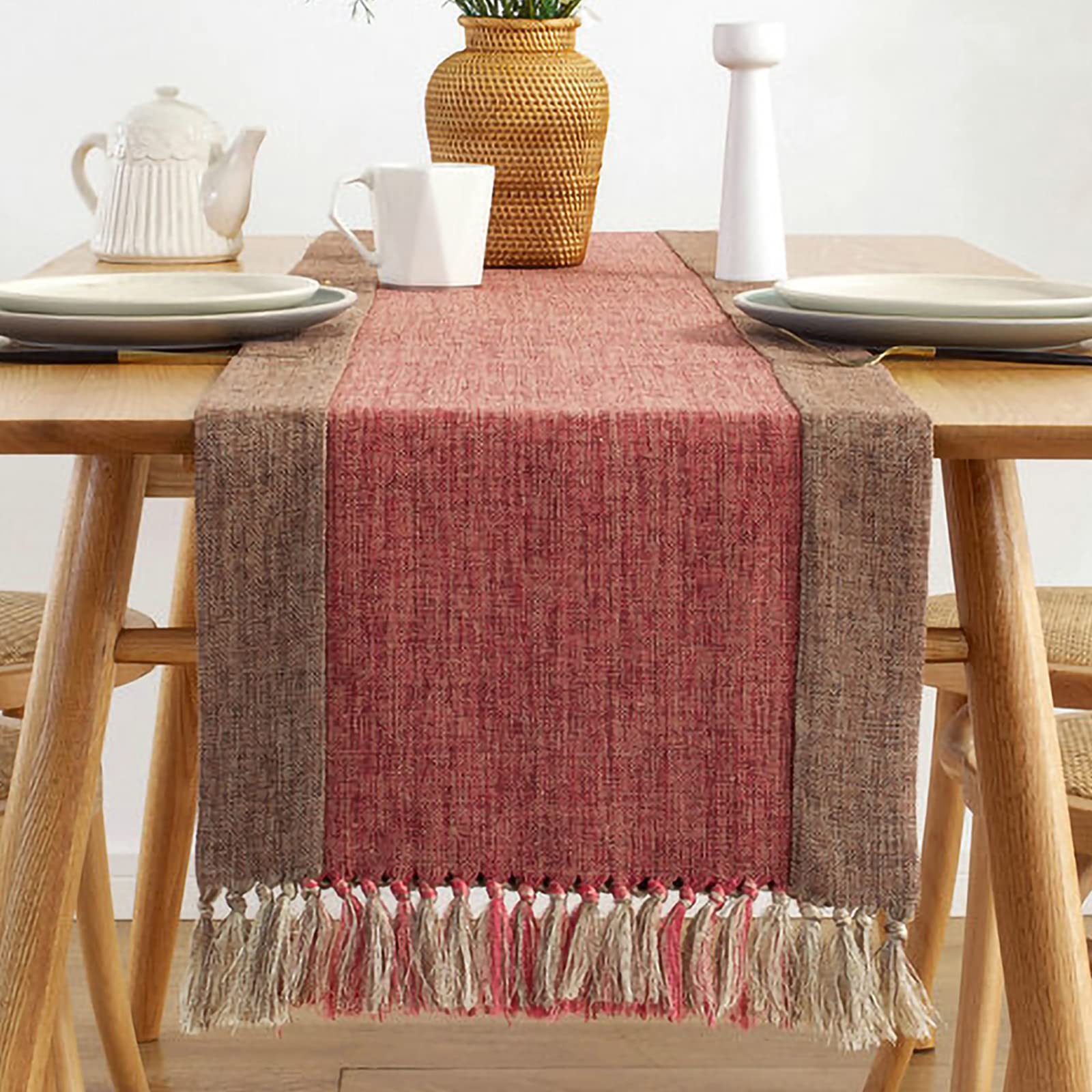 Runner Da Tavolo Con Nappe - Lino E Cotone, 38x220 Cm, Marrone - Foto 3