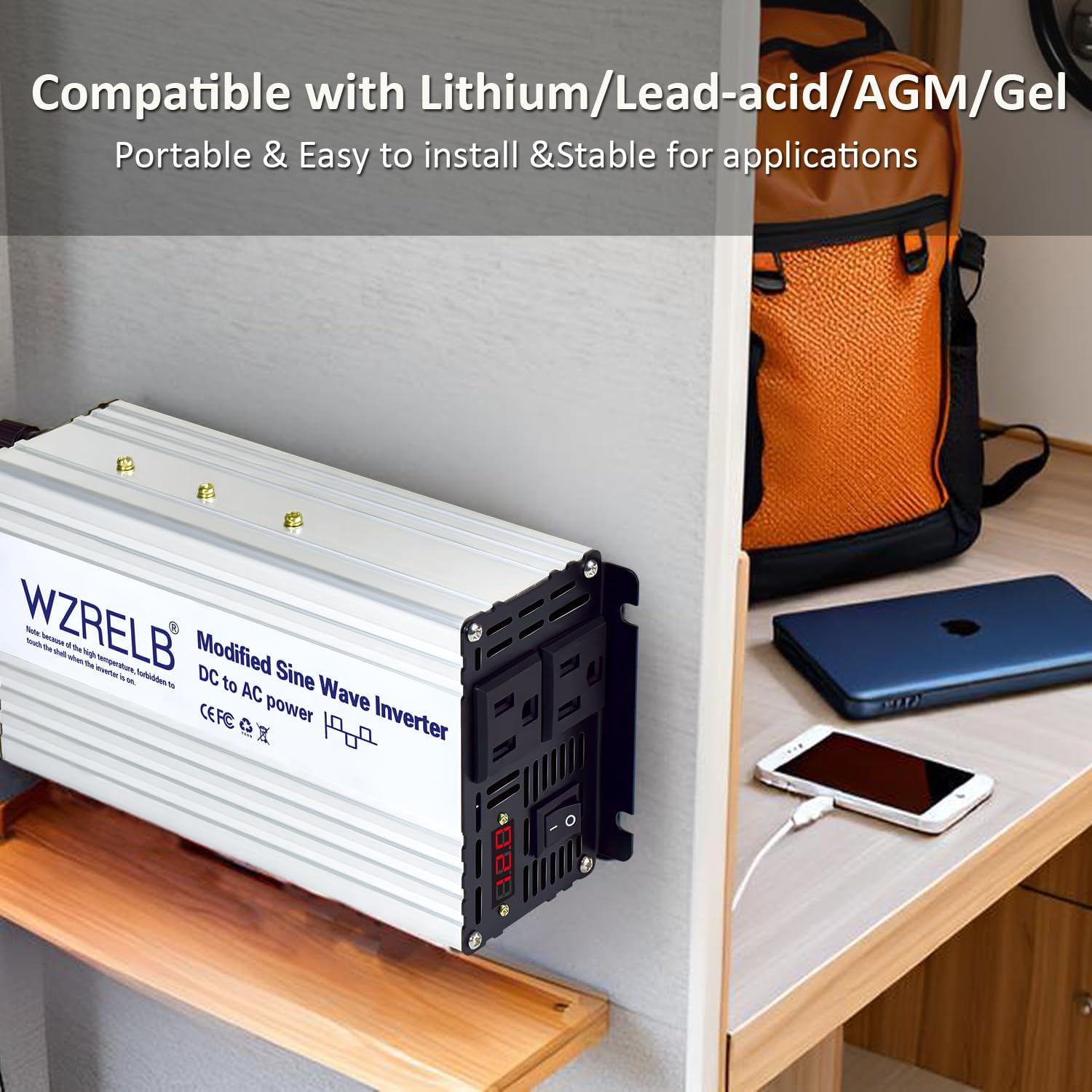 WZRELB 800W Power Inverter 24V DC to 110V 120V AC,1600W Peak Modified Sine Wave Car Inverter with LED Display,Dual AC Outlets,Soft Starte,Off-Grid Power Converter with High Efficiency up to 90%