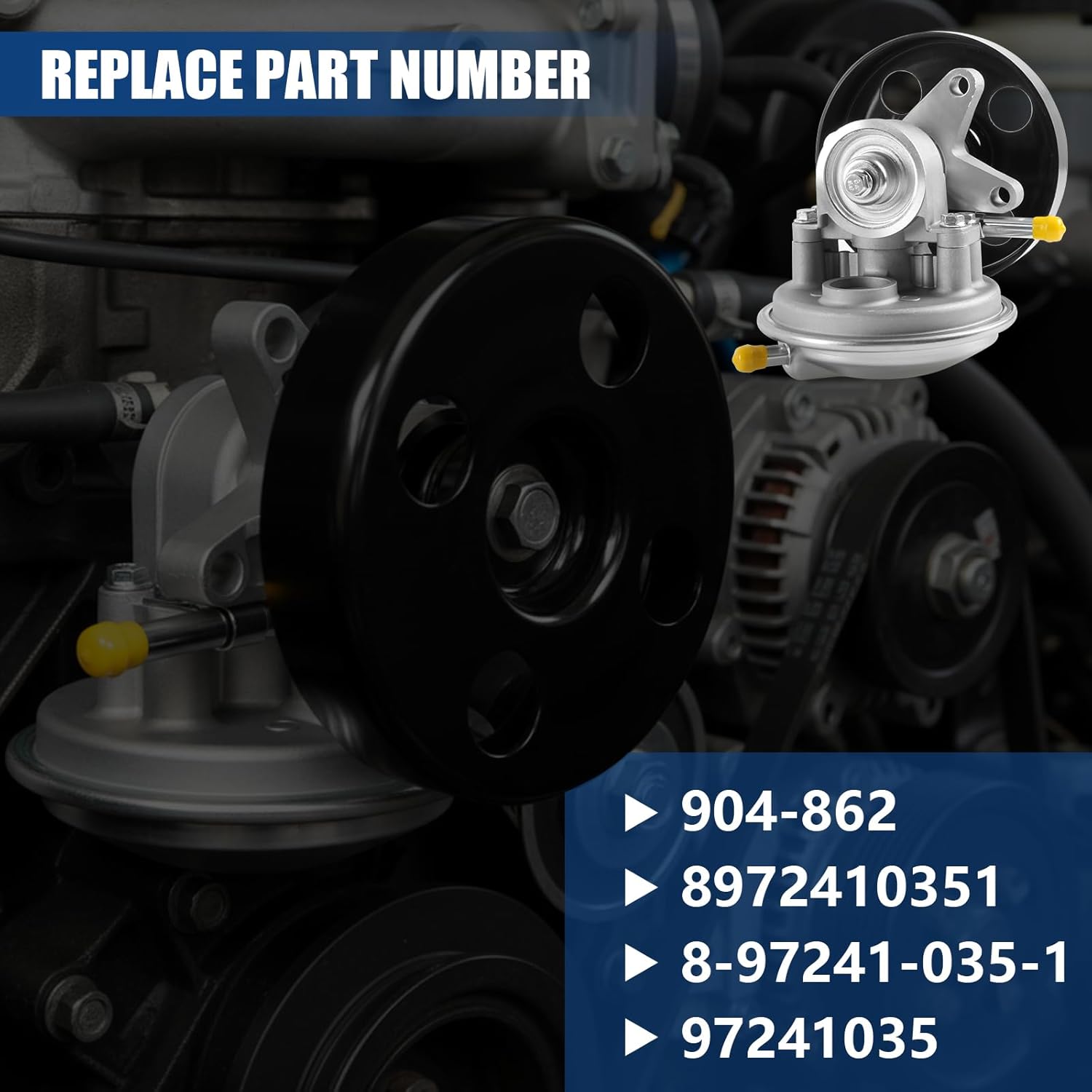 Vacuum Pump with Pulley 904-862 for Isuzu NPR NPR-HD L31 LQ4 L05 LY6 L96 3.9L 4.8L 5.2L 5.7L 6.0L Gas V8 L4 1995-2020, Replace Number 97241035 8972410351 8-97241-035-1