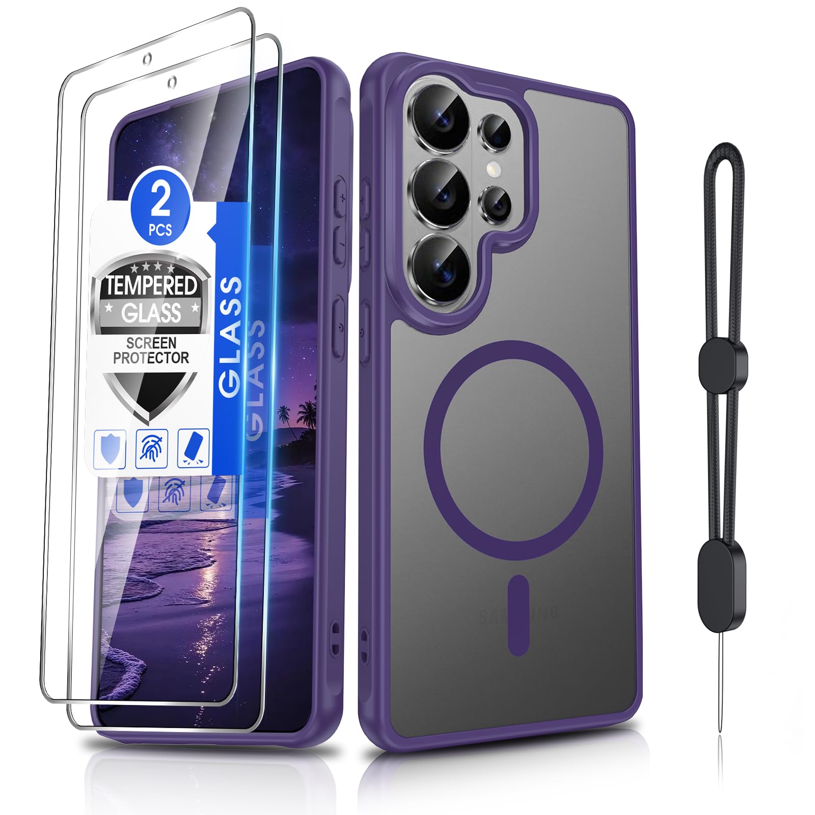 Dizn for Samsung Galaxy S26 Ultra Phone Case with 2 Screen Protector, Compatible with MagSafe Wireless Charging,Hand Wrist Strap, Matte Translucent Cover,Phone Cases for Samsung S 26 Ultra,Purple