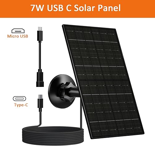 Miniatura 2 de Zivif Panel solar para cámara de seguridad, cargador solar de 7 W con puerto micro USB y USB-C, panel solar USB C impermeable IP65 para cámaras de