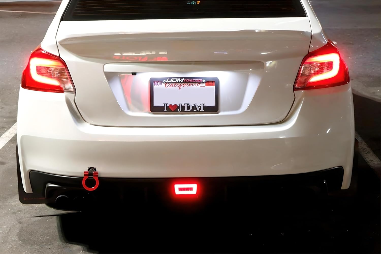 iJDMTOY Clear Lens w/Red Reflector 3-In-1 Full LED Rear Fog Light Compatible With Subaru Impreza WRX/STI, Crosstrek, Function As Tail/Brake Lamp, Backup Reverse Light (Include Mounting Bracket)