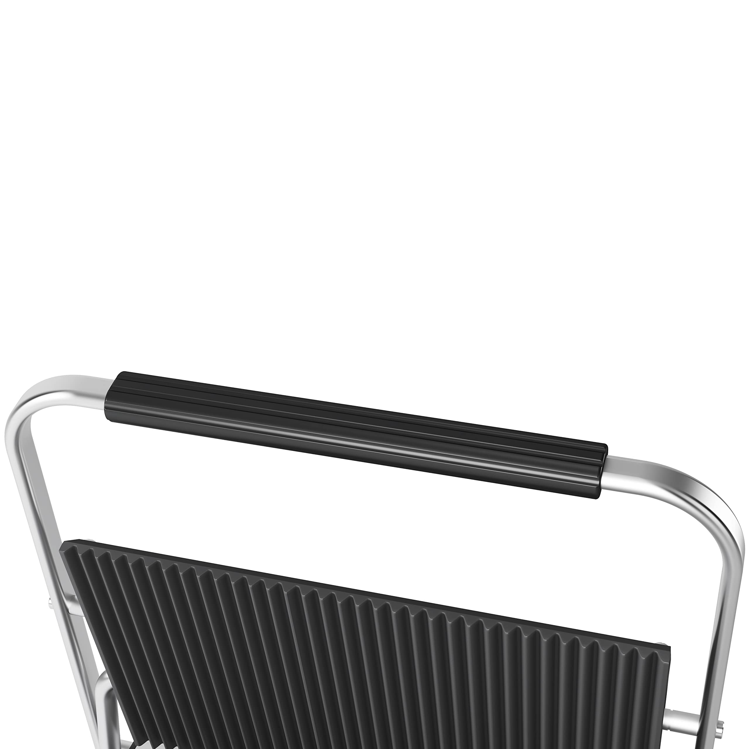METRO Professional Kontaktgrill SINGLE GPG1201, 3000 W, Rostfreier Stahl, geriffelte Grillfläche, Fettauffangschale, Antihaftbeschichtung, Tischgrill/Sandwichmaker/Panini, Toasts, Steak, silber