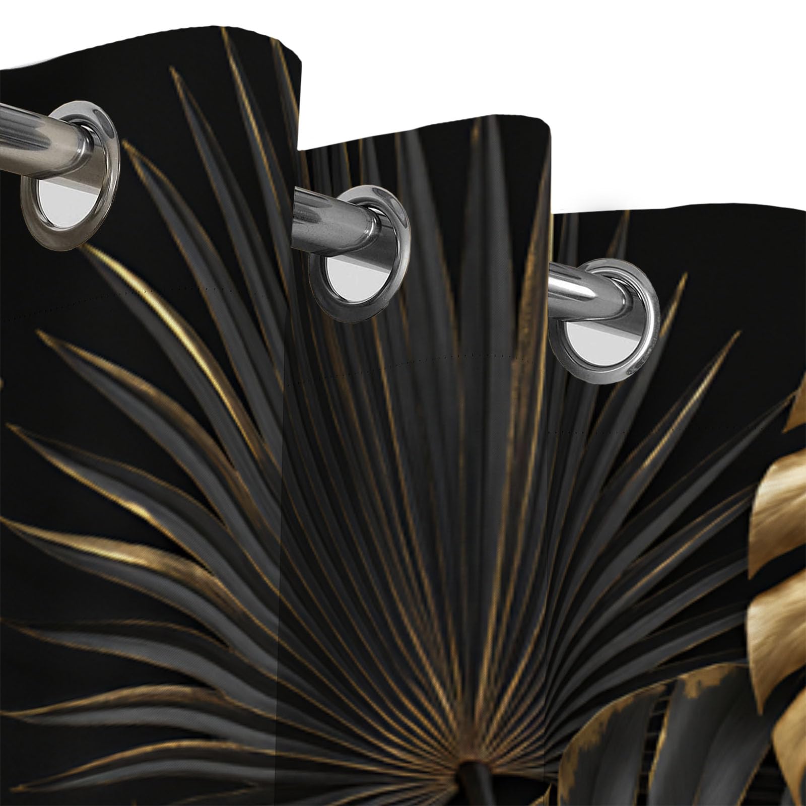 Lot De 2 Rideau Occultant Plantes Tropicales De Luxe, Impression Feuilles Fleurs Jungle Or Noir Rideaux De Fenêtre Thermique Isolants Anti Bruit A Oeillets Rideaux Chambre Salon 75X166 Cm