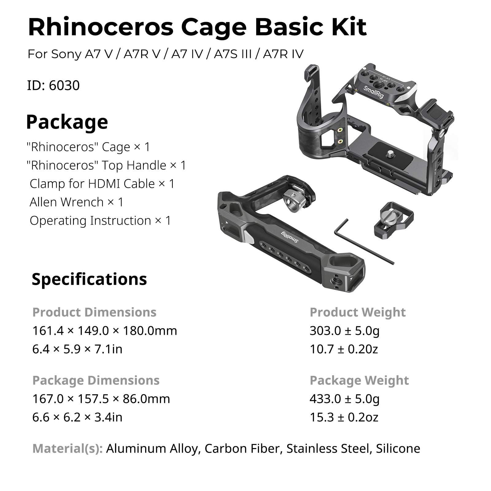 SmallRig Kit base per gabbia rinoceronte A7 V/A7R V/A7 IV per Sony Alpha 7 V/Alpha 7R V/Alpha 7 IV/Alpha 7S III/Alpha 7R IV, con maniglia superiore e morsetto per cavo HDMI