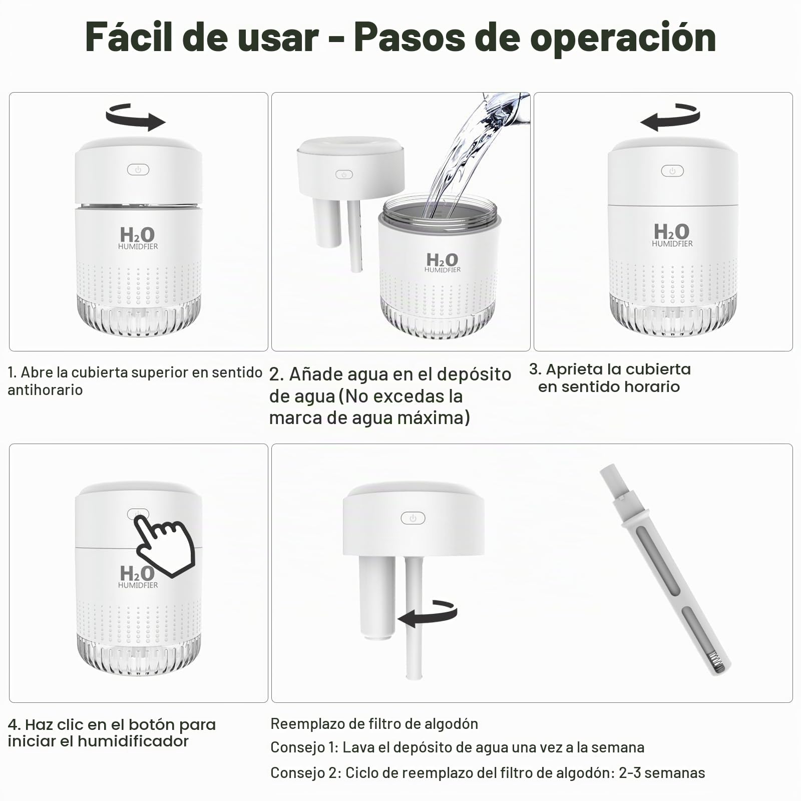KARFUN Humidificador de Aire 350ml, 7 Luces de Color, 26dB Silencioso, Apagado Automático