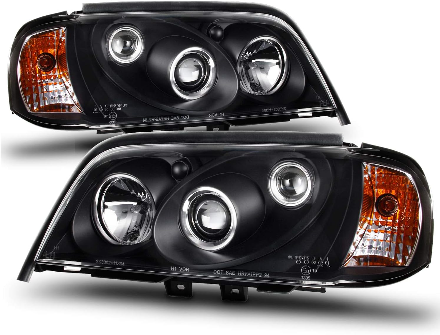 AKKON - For Mercedes Benz W202 C-Class Black Bezel Dual Projector Halogen Type Projector Headlights Lamps Pair