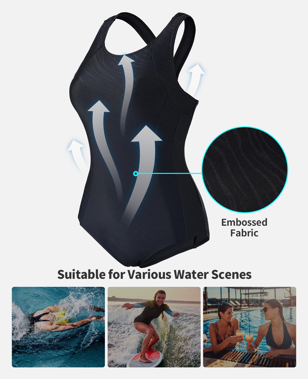 beautyin Black One Piece Swimsuits for Women Pro Training Racerback Slimming Bathing Suit