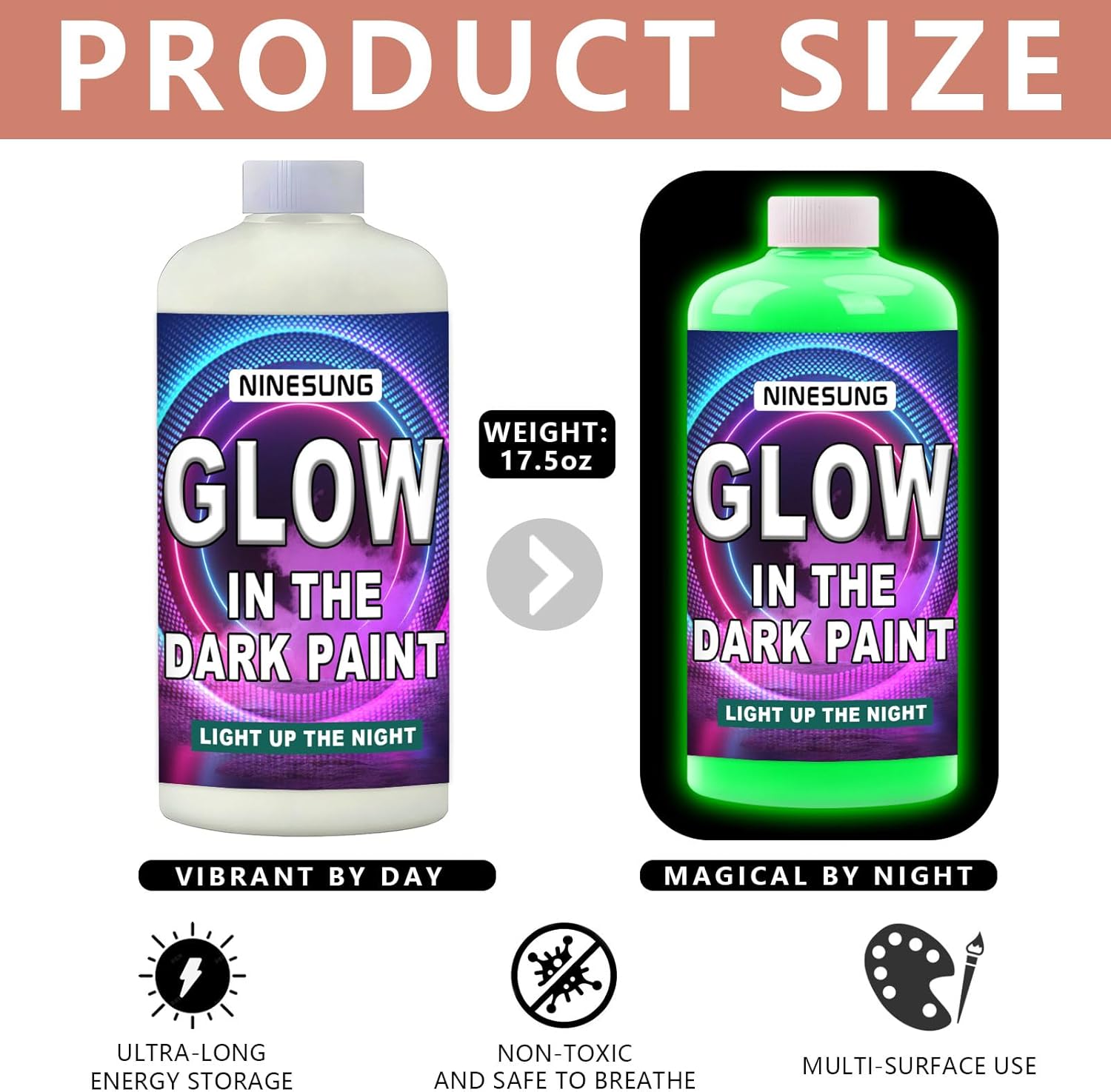 Glow in The Dark Paint, Bright Colors 500ml/17.5oz Blacklight Paint's, White (Glows Green) Craft Paints, Acrylic Glow Fluorescent Paint Perfect for Art Painting (White (Glows Green),17.5 Fl Oz )