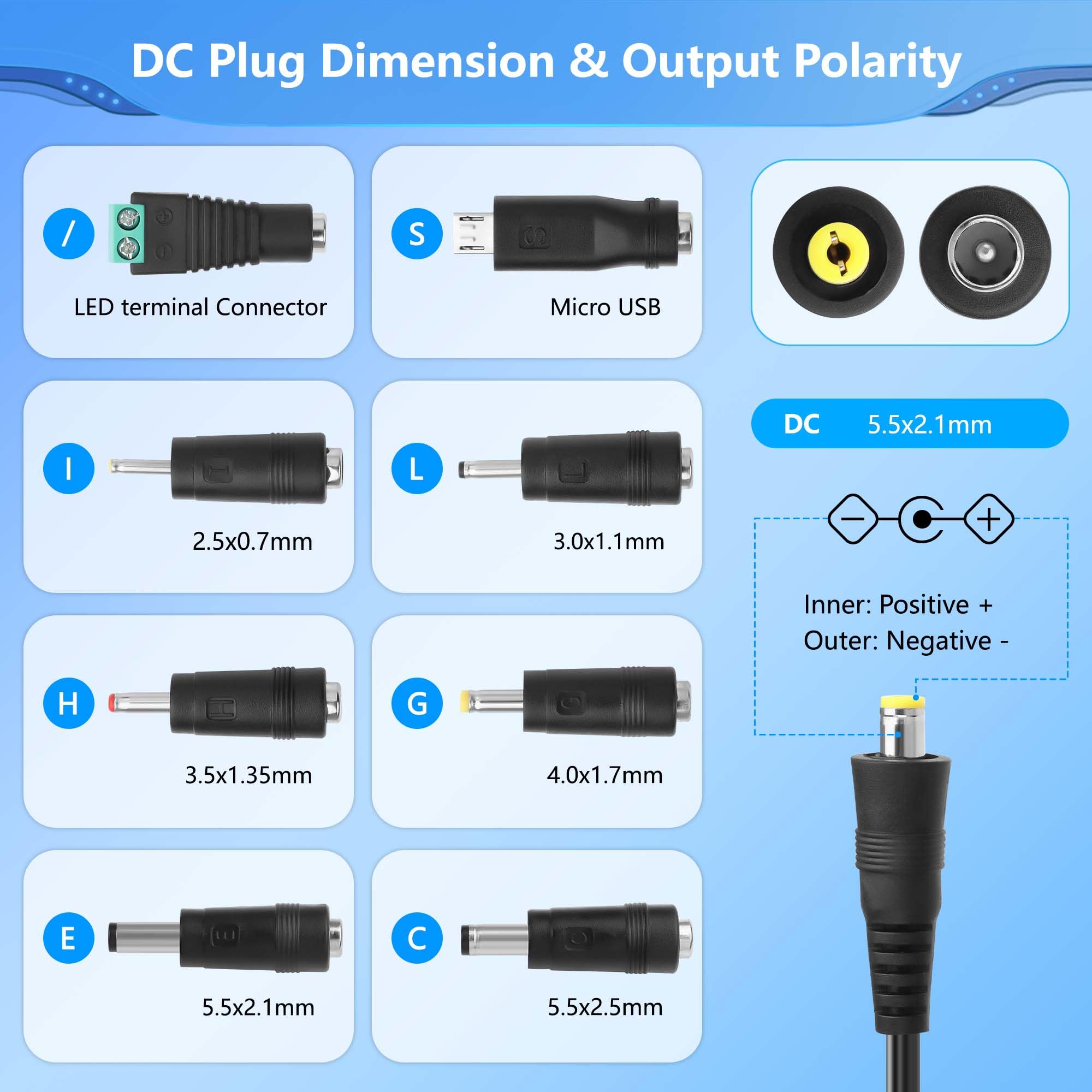 CERRXIAN Adattatore universale AC/DC regolabile da 30 W, AC a DC 3 V, 4,5 V, 5 V, 6 V, 7,5 V, 9 V, 12 V, 2 A, con 8 punte adattatori selezionabili e porta USB da 5 V, 2,1 A, per elettronica domestica