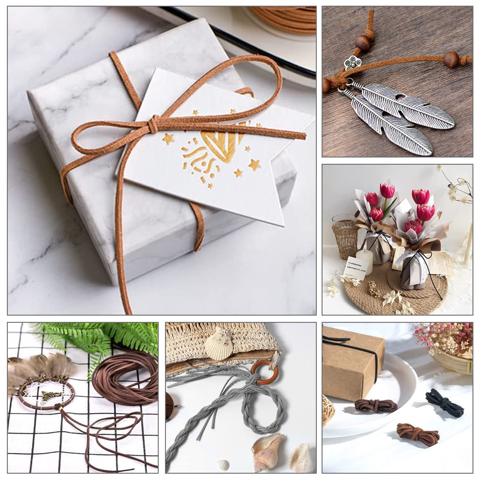 Cordino In Cuoio 5 Pezzi Da 5 Metri - Cordoncino Pelle Scamosciata Intrecciato Per Fai-da-Te, Confezioni Regalo E Lavori Creativi (5 Colori)