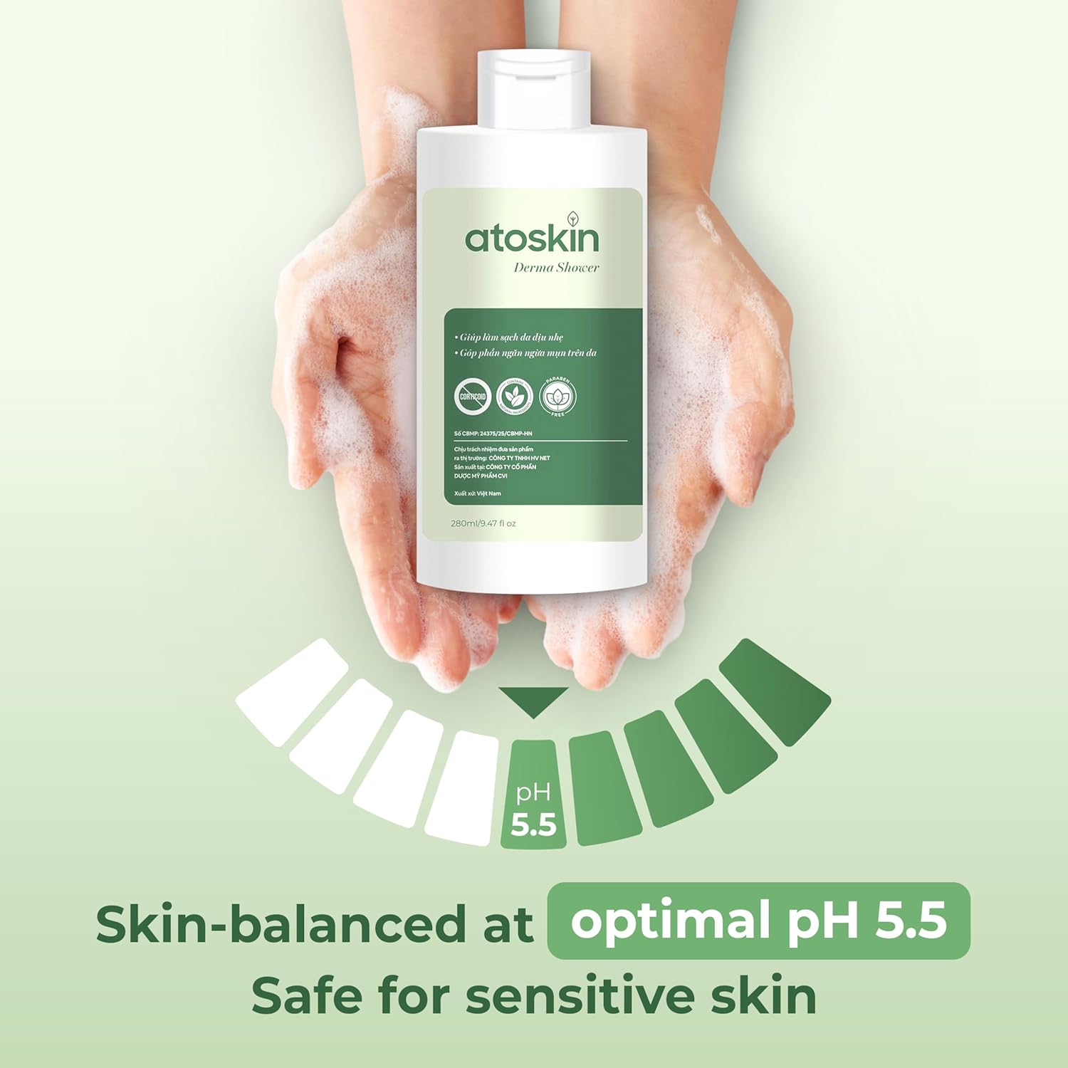 Atoskin Derma Shower – Herbal Body Cleanser for Oily & Acne-Prone Skin, with Rosemary & 7 Botanical Extracts (9.47 oz)