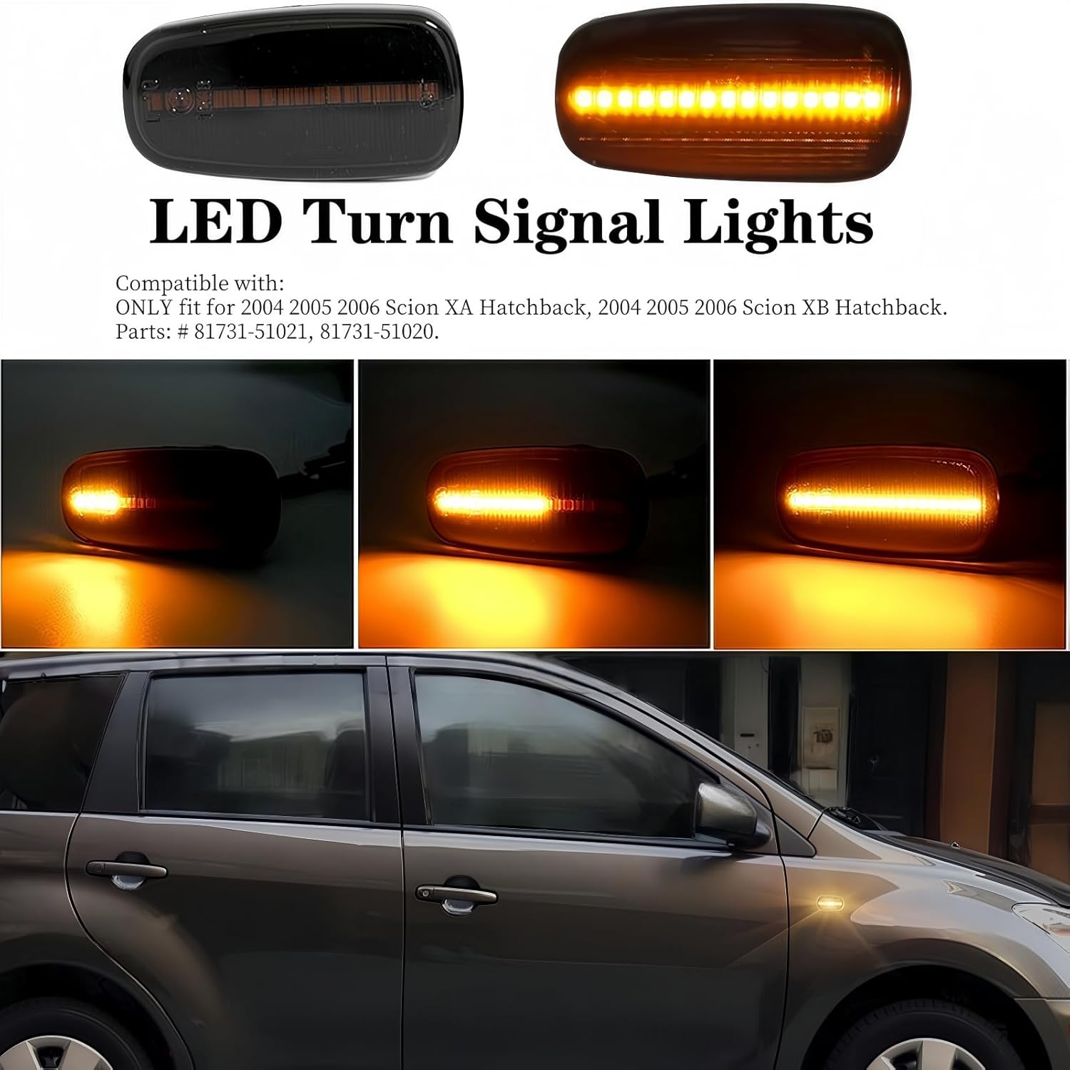 Sequential Indicator LED Side Marker Light Compatible with Toyota 2004 2005 2006 Scion XA XB, 1st Gen Scion XB LED Amber Side Marker Lights Lamps,Front Bumper Turn Signal Accessories,2PCS