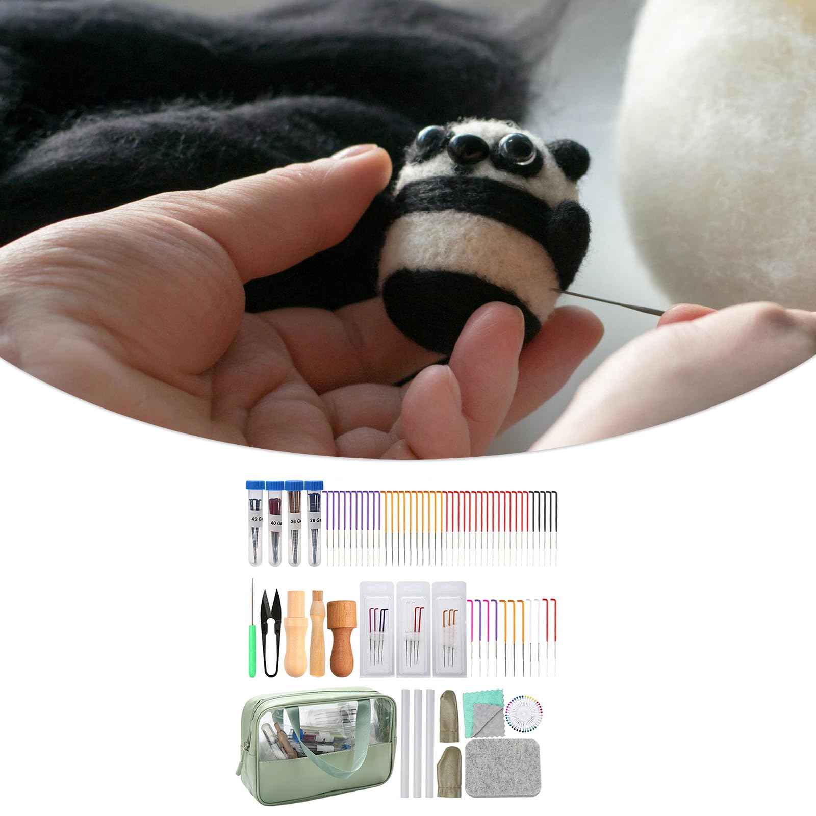 JDNH Suministros de fieltro de aguja para manualidades con almohadilla de aguja, cunas de dedos, mango de madera, herramienta de lana para principiantes, juego de fieltro