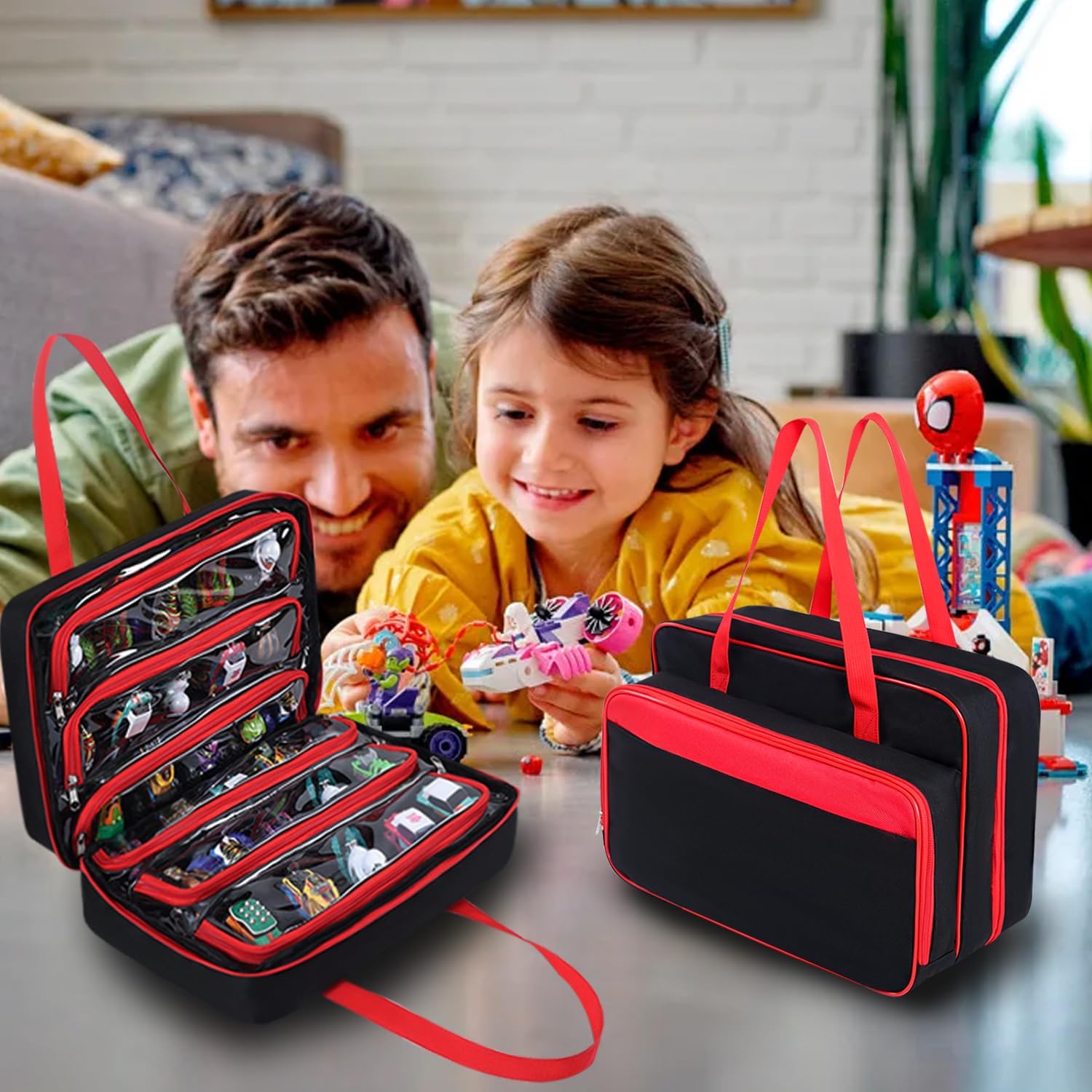 Carrying Case for 40 Monster Jam Trucks, Kids Toy Truck Storage Compatible with 40 Monster Jam Trucks, Holding for 1:64 Scale Monster Jam Trucks (Red)