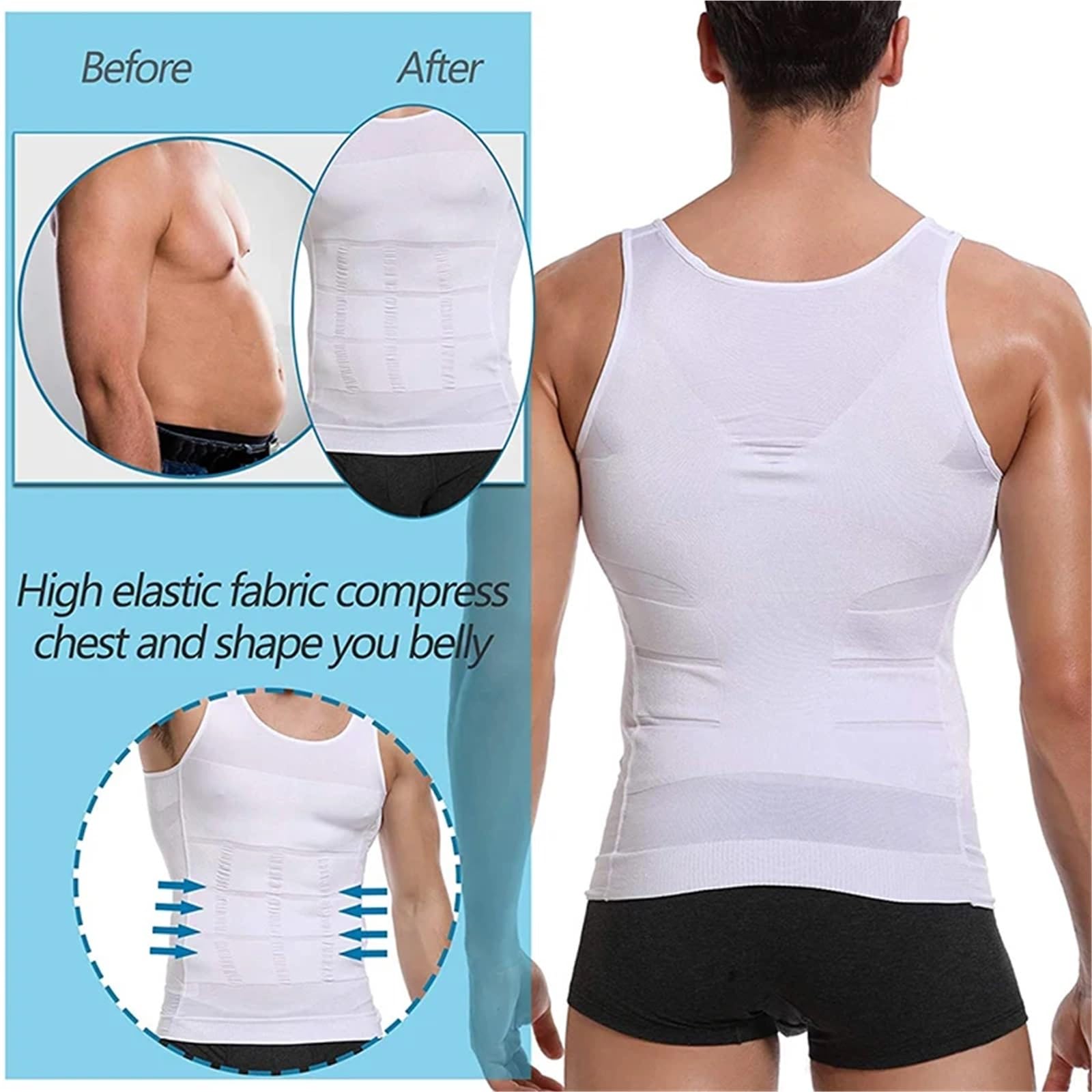 Chaleco moldeador para hombre, adelgazante, para abdominales, para gimnasio, entrenamiento, control de abdomen, compresión, sin mangas, moldeador de cuerpo para hombre