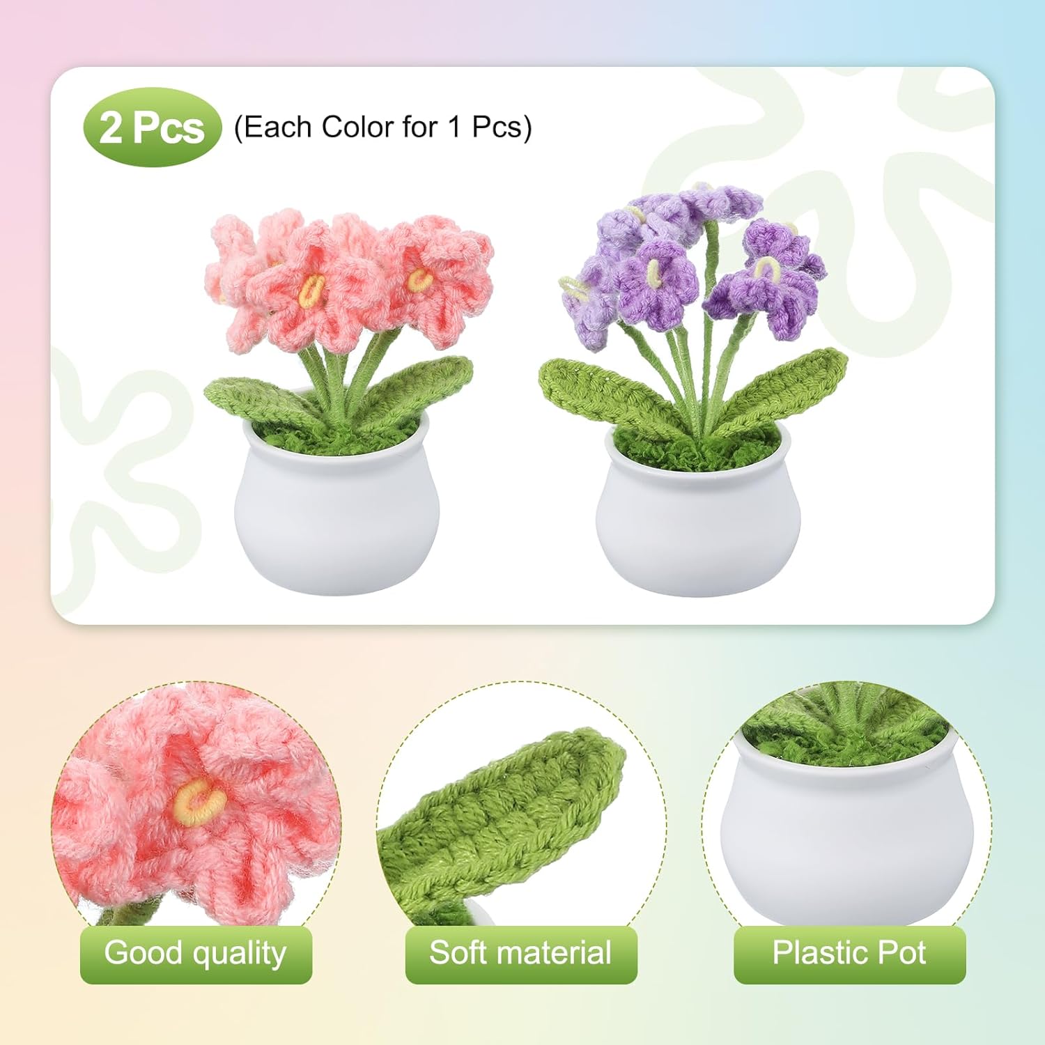 PATIKIL かぎ針編みの花 2個 編み物かぎ針編みフラワー ワスレナグサ 鉢植え 手作り 花 誕生日 結婚式 車 ギフト ホーム