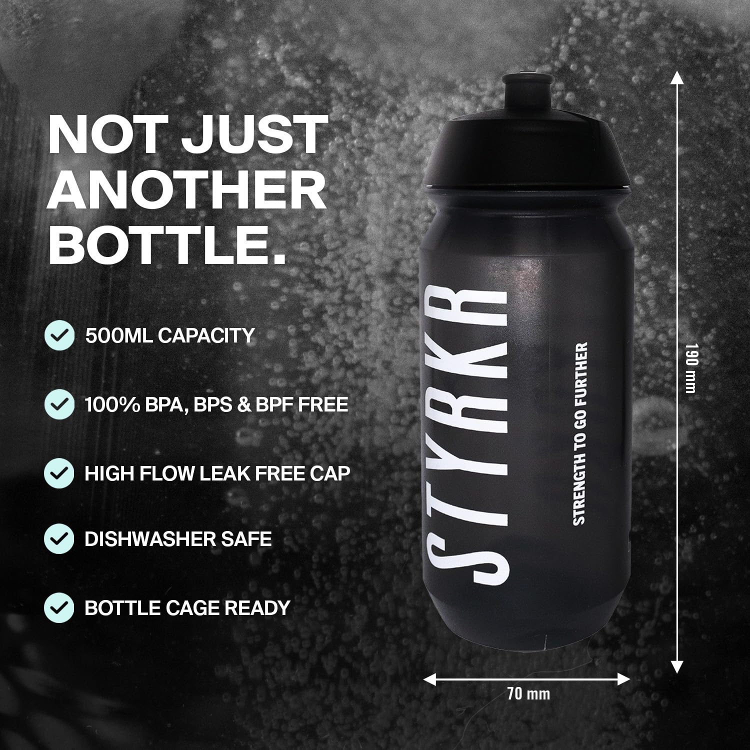 STYRKR 500ml Sports Water Bottle, Cycling Water Bottle in Clear Transparent Black, Squeezable, Wide Mouth & Easy Clean, Bike - Image 3