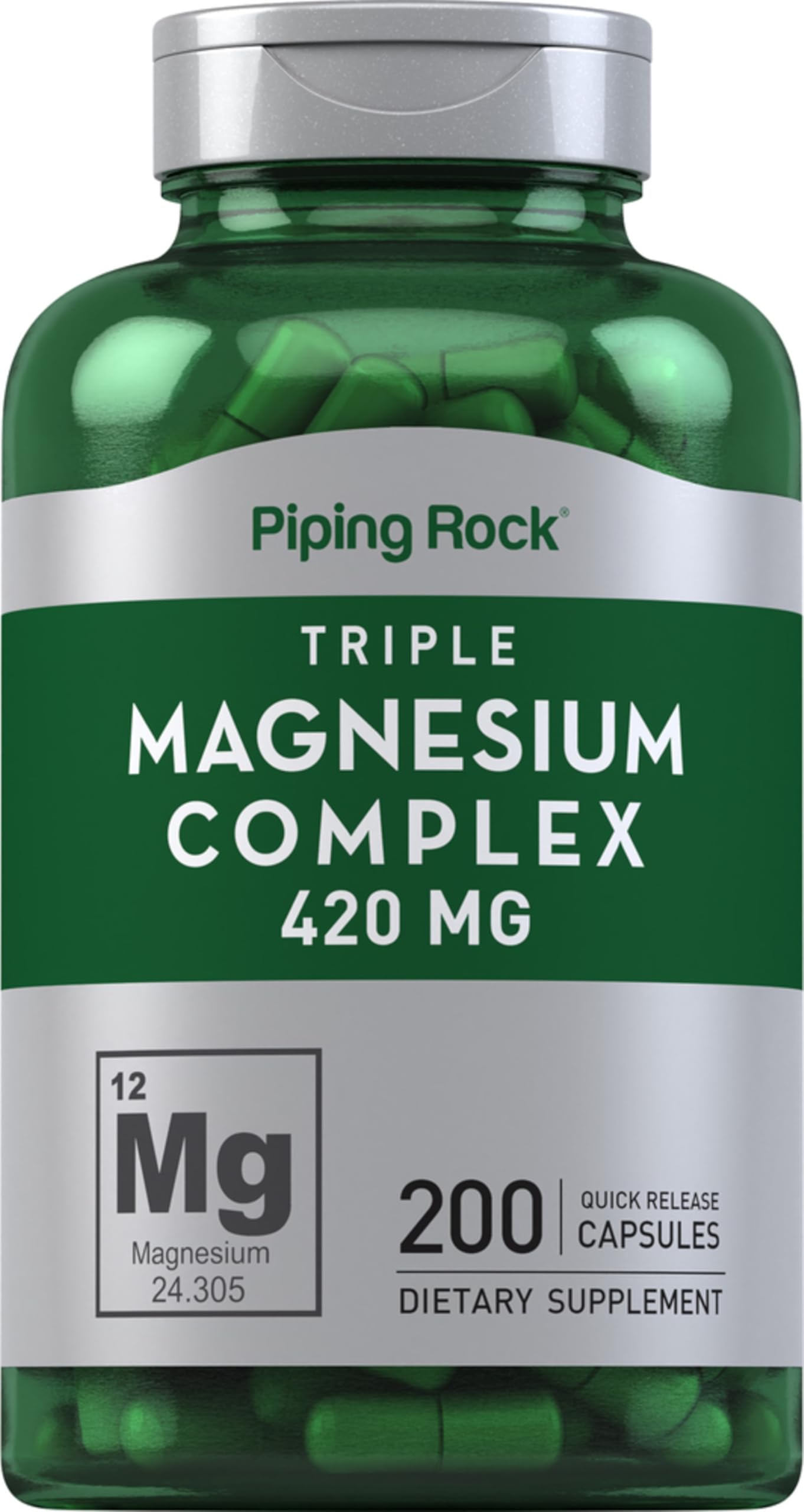 Piping Rock Triple Magnesium Complex | 420 mg | 200 Capsules | Magnesium Oxide, Citrate, and Aspartate Supplement | Non-GMO, Gluten Free