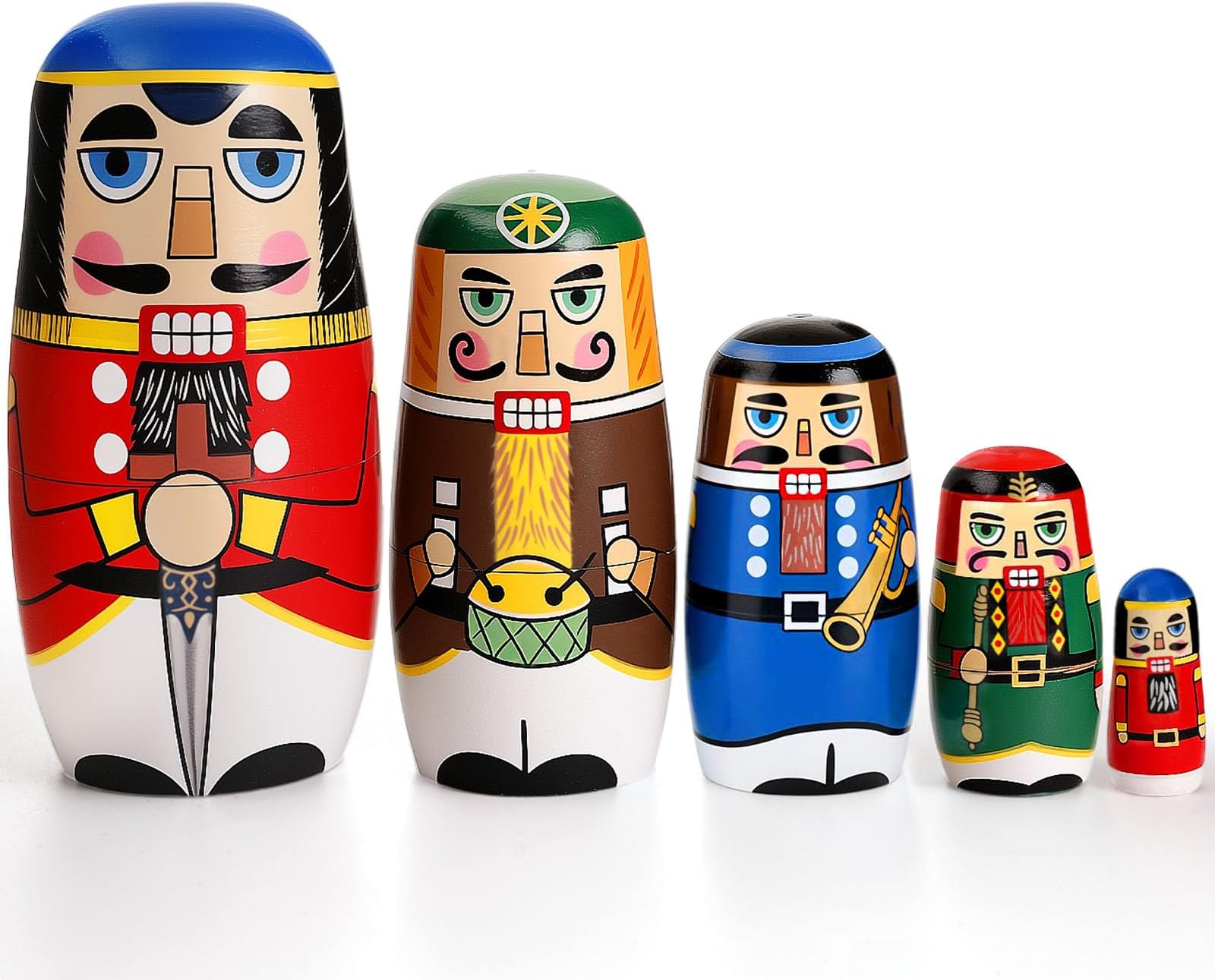 AMOR PRESENT Nutcracker Nesting Dolls, 5pcs Russian Matryoshka Dolls Christmas Nutcracker Figures Handmade Wooden Set