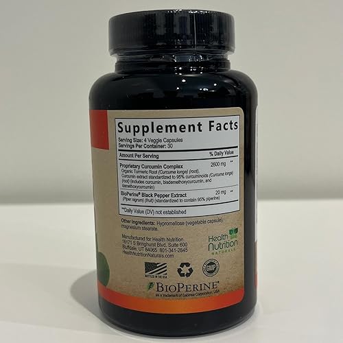 Vista 14 de Health Nutrition - Curcumina de cúrcuma con bioperina 95% curcuminoides 2600 mg con pimienta negra para una mejor absorción, apoyo inmunológico