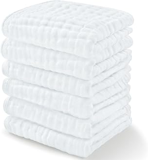 Comfy Cubs Muslin Cloths for Baby Pack of 6 - Soft 6-Layer Cotton for Delicate Skin - 25 x 25 cm Large Size - Absorbent, Durable, Gentle Wash Cloth for Newborns and Toddlers - White[Amazon-developed Certification] Compact by Design