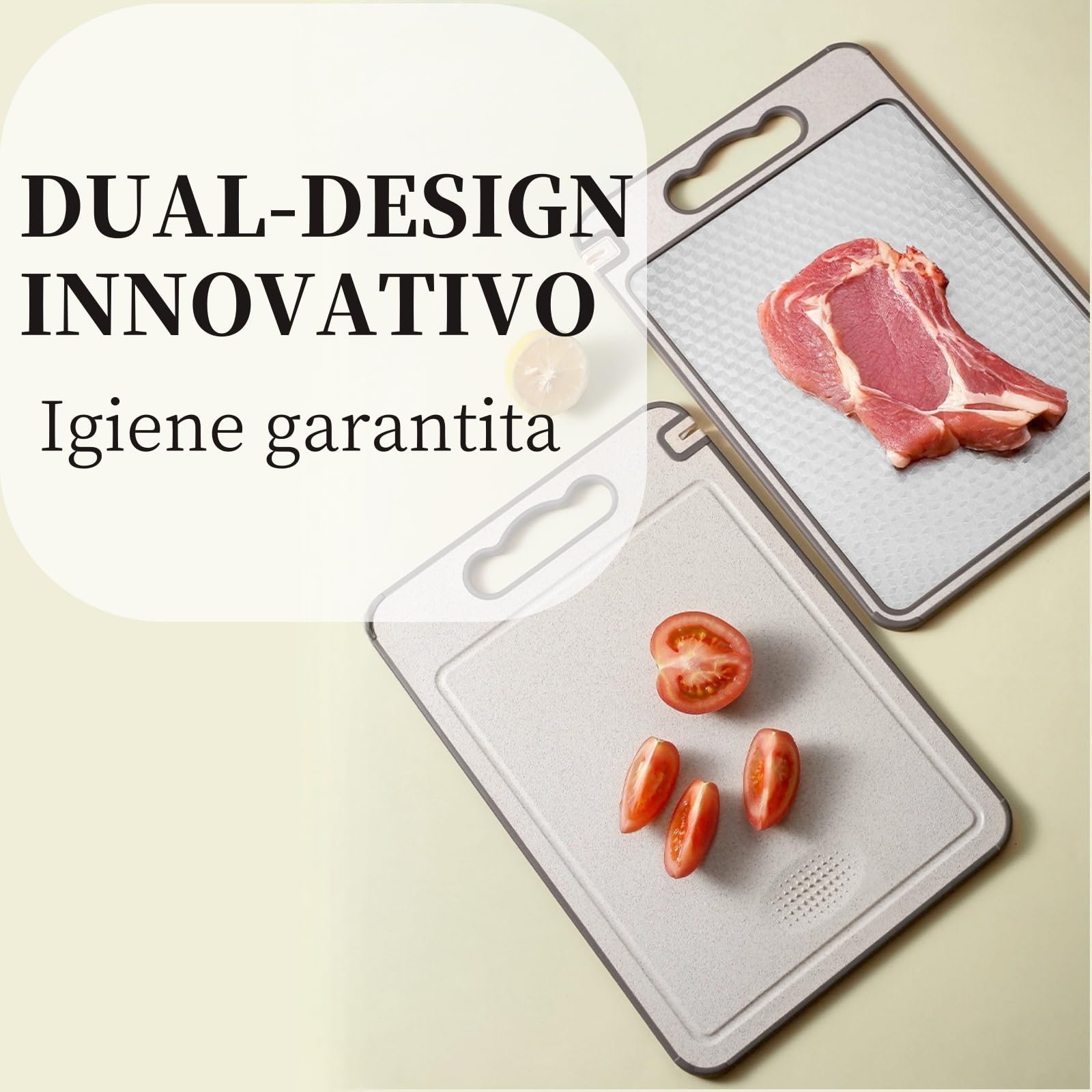 Tagliere Bifacciale In Acciaio Inox 304 E PP - Doppia Superficie Per Carne E Verdure, Con Scanalatura E Affilacoltelli, 36.5x25 Cm