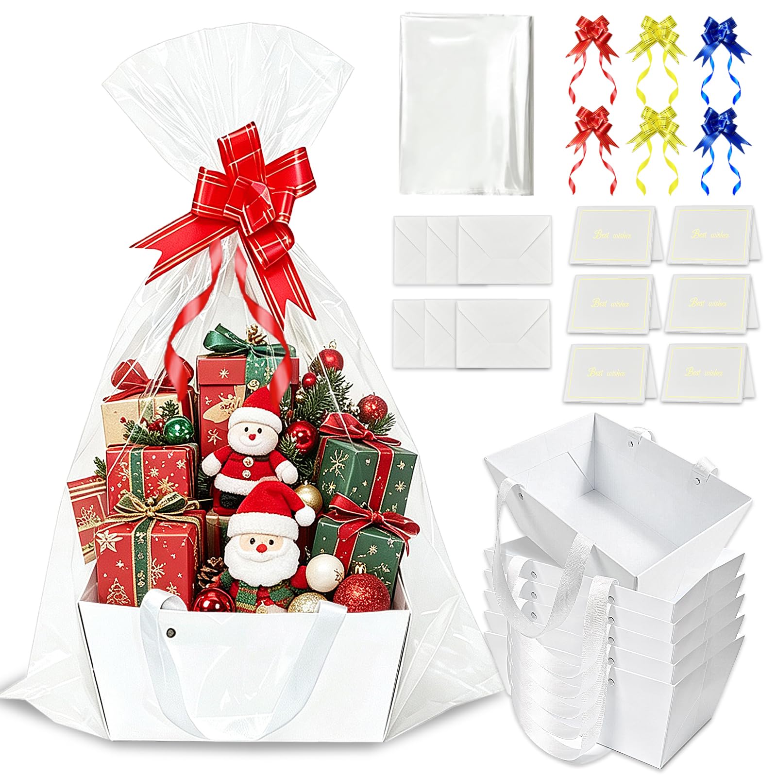 Gobiufy 6 Set Hamper Baskets for Gifts Empty, Empty Gift Baskets Foldable Gift Basket Hamper Kit with Handle Hamper Baskets for Presents Packaging Christmas Wedding Baby Shower Birthday
