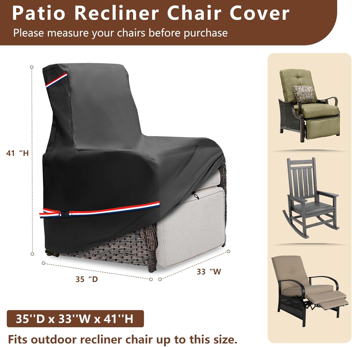 Outdoor Recliner Chair Covers,Patio Swivel Chair Cover,600D Heavy Duty Waterproof Patio Rocking Chairs Cover,Outdoor Furniture Covers for All Weather Protection.Black