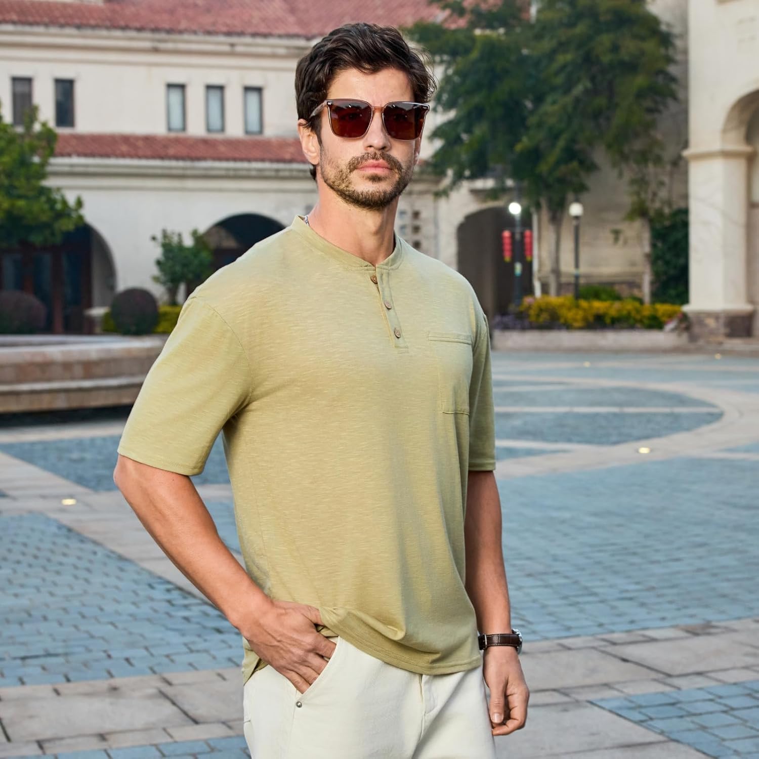 Opomelo Men's Henley Short Sleeve Shirt Summer Casual Button T Shirts Lightweight Basic Pocket Tee - Image 3