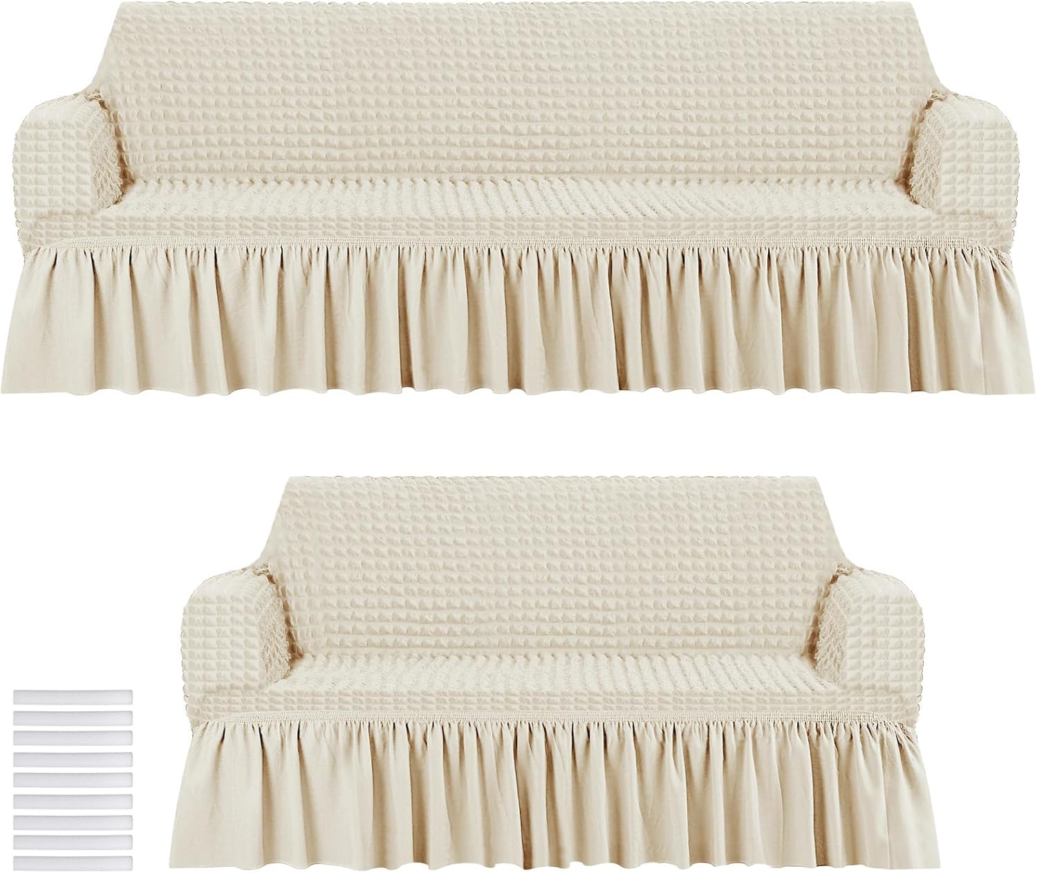 2 Pcs Sofa Slipcover Set for Couch Cushion Couch Cover with Skirt Durable Washable High Elastic Stretchable Furniture Covers for Sofa Loveseat Arm Chair(Beige)