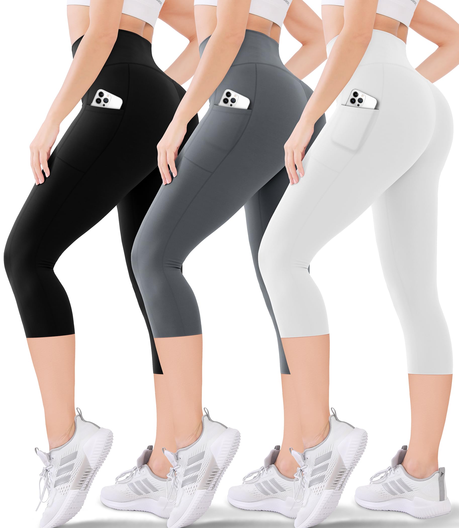 Blisset Women's High Waisted Capri Buttery Soft Tummy Control No See Through Workout Athletic Running Yoga Cycling