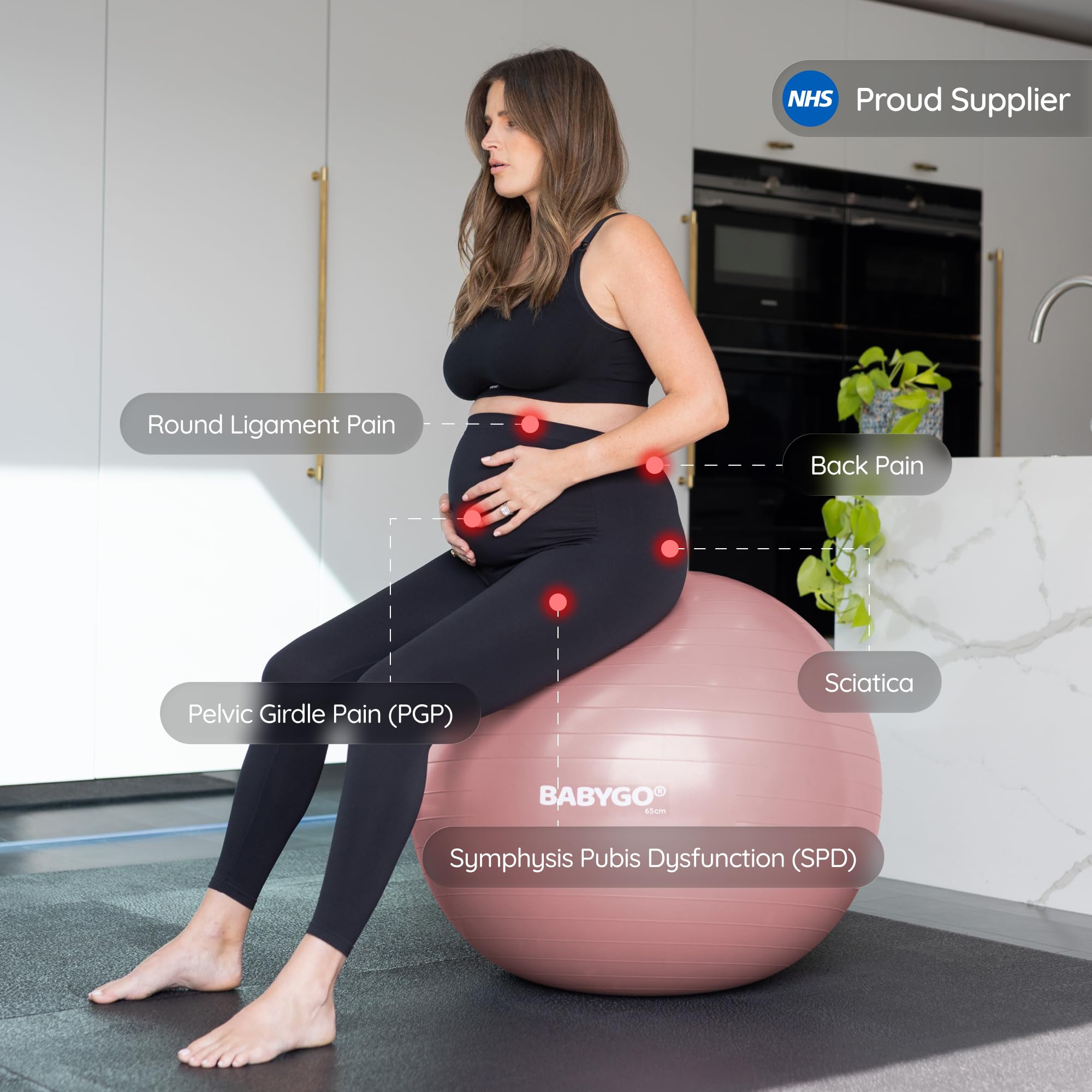 BABYGO Piłka porodowa dla kobiet w ciąży i jogi + nasza 100-stronicowa książka ciążowa, ćwiczenia, plan narodzin i regeneracji, materiał przyjazny dla środowiska odporny na pęknięcia
