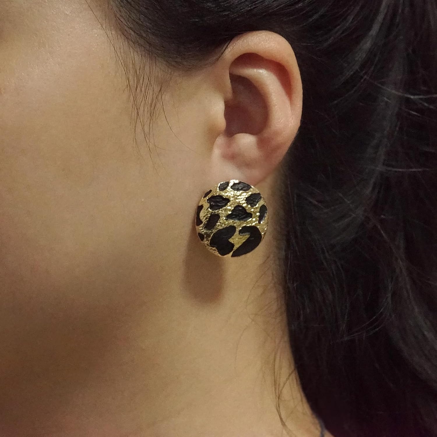 Stud Earrings, Animal Print, 9 mm,Brass Steel Posts (Gold and Silver Leopard Print Vintage style)