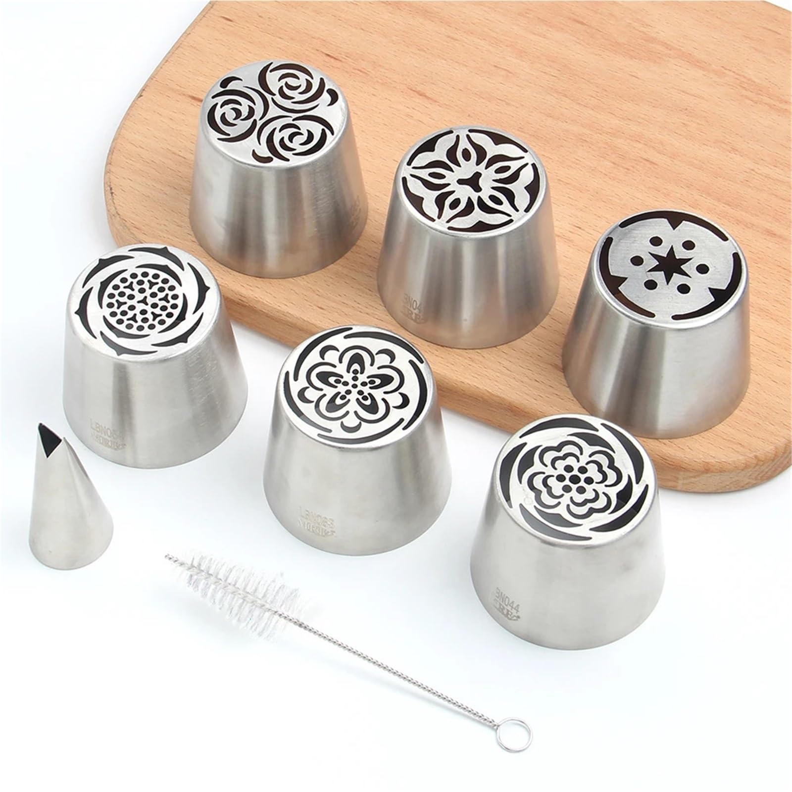 Manga pastelera 6 uds. De acero inoxidable XXL, boquillas for glaseado de malvavisco, Kit herramientas for repostería y horneado con cepillo punta for tubería hoja