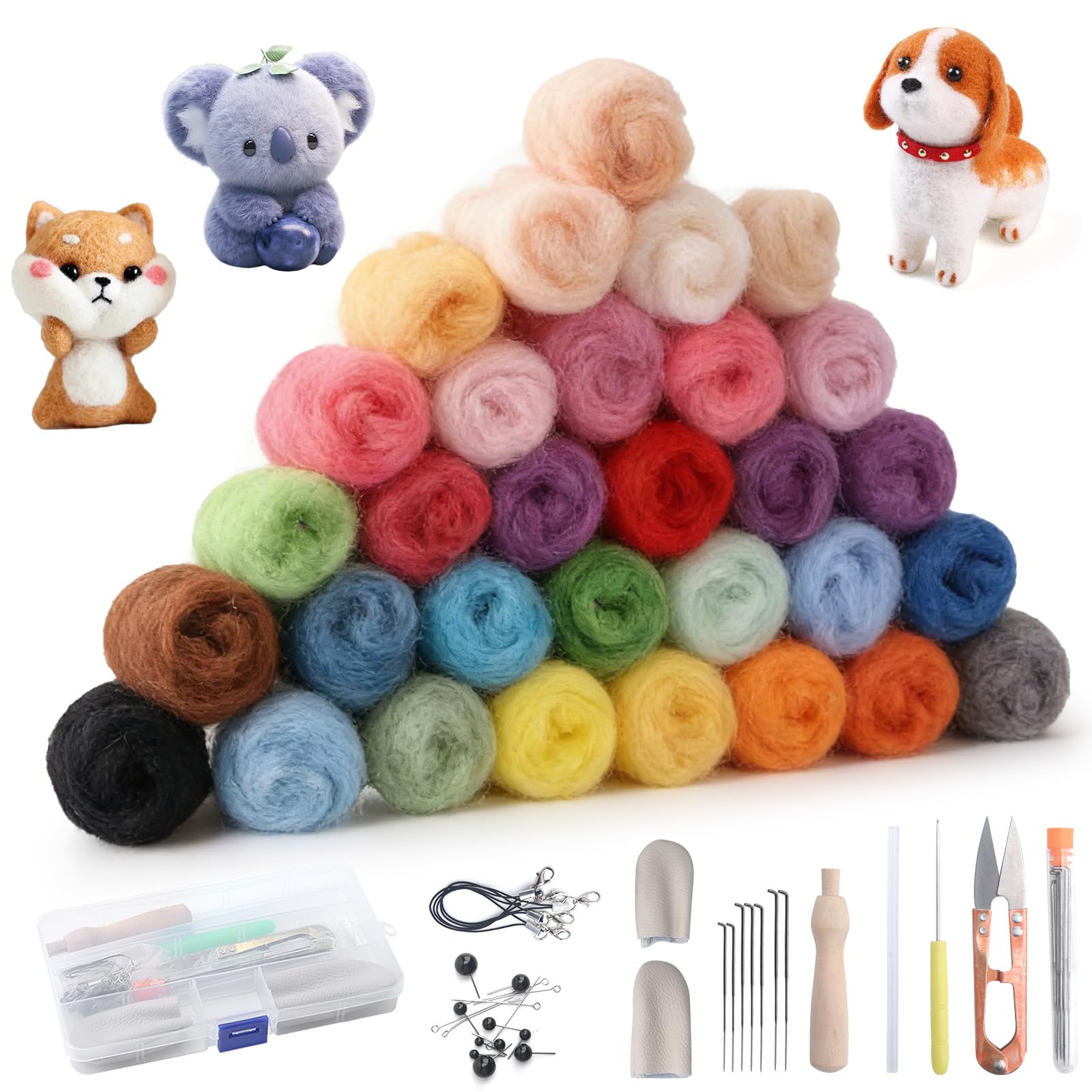 HAASIKI Lana da fiaba in lana di pecora per feltro umido e feltro secco, lana merino premium per feltro fai da te, set iniziale con fibre naturali (40)