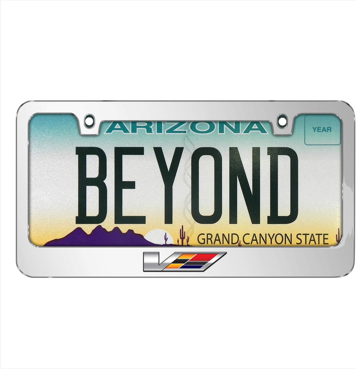 iPick Image for Cadillac V Logo in 3D on Mirror Chrome Metal License Plate Frame - Official Licensed