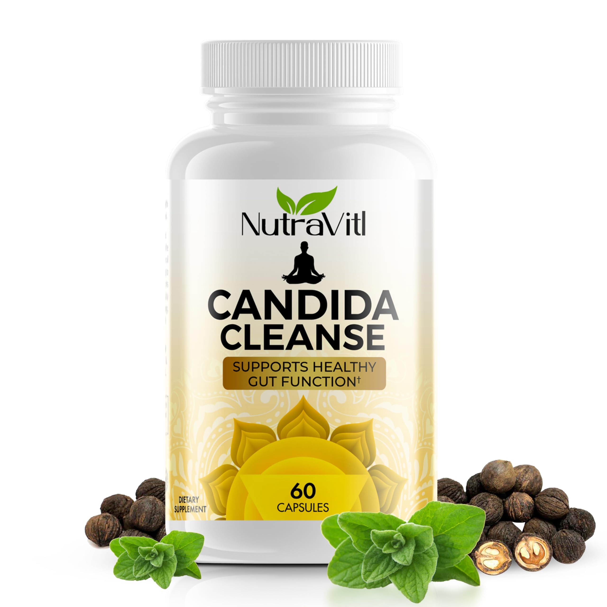 Candida Cleanse (60 Capsules) Advanced Intestinal Overgrowth Detox - Includes Oregano Leaf, Wormwood, Black Walnut - Promotes Digestive Health & Regularity for Women and Men