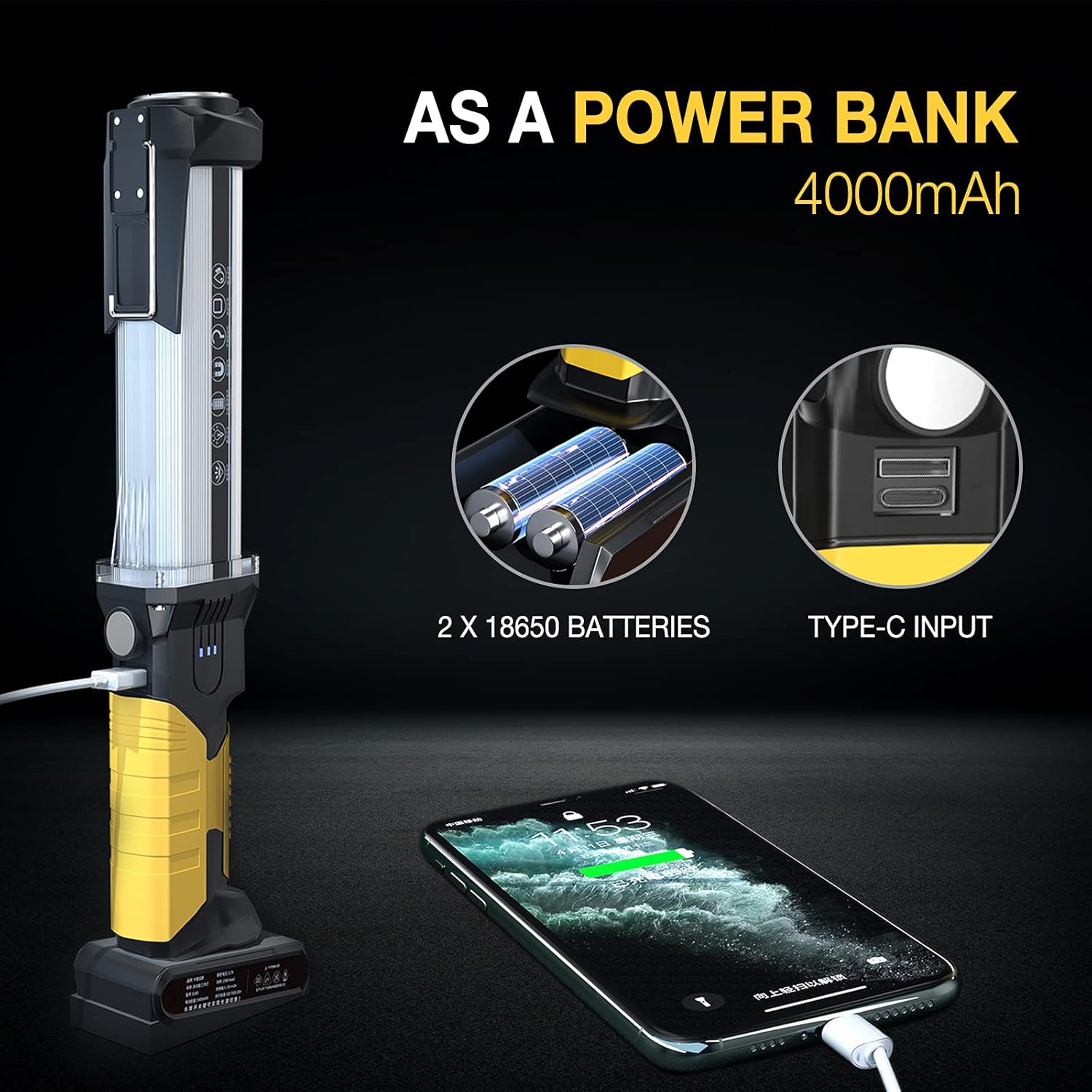 Rechargeable COB LED Work Light - Agnetic Hands-Free Trouble Light With 360° Rotating Hook - View #2