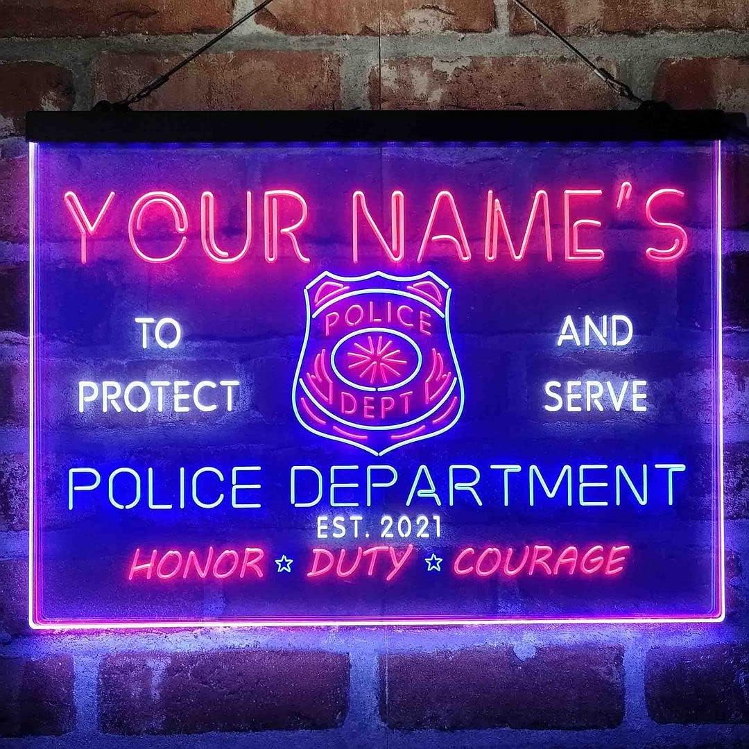 Personalized Police Department Tri-Color LED Neon Light Sign Customize Name Date Text Quote Font White & Blue & Red 17.7 x 13.6 Inches st9s43-tk1-tm-wbr