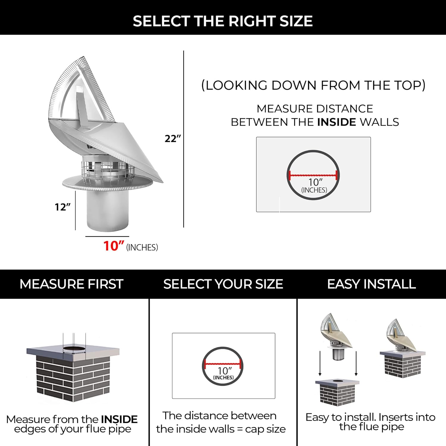 Uр Tо 40% оƒƒ CHIMCARE Wind Directional Chimney Cap, Round Non Air Cooled 10 inch Stainless Steel Cap, Windproof, USA Made