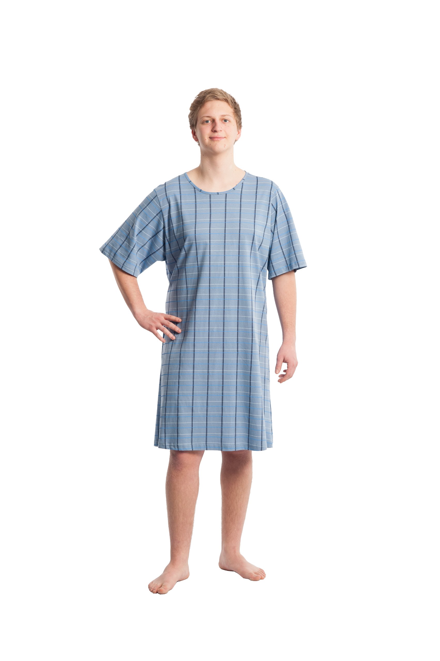 Suprima Pflegehemd für Herren, Gr. M/L - karo blau