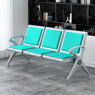Kinfant 3-Seat Waiting Room Bench - PU Leather Waiting Room Chairs with Arms Airport Reception Bench, Lobby Bench Seating Office Bench Waiting Area Chairs for Airport Business Hospital Market