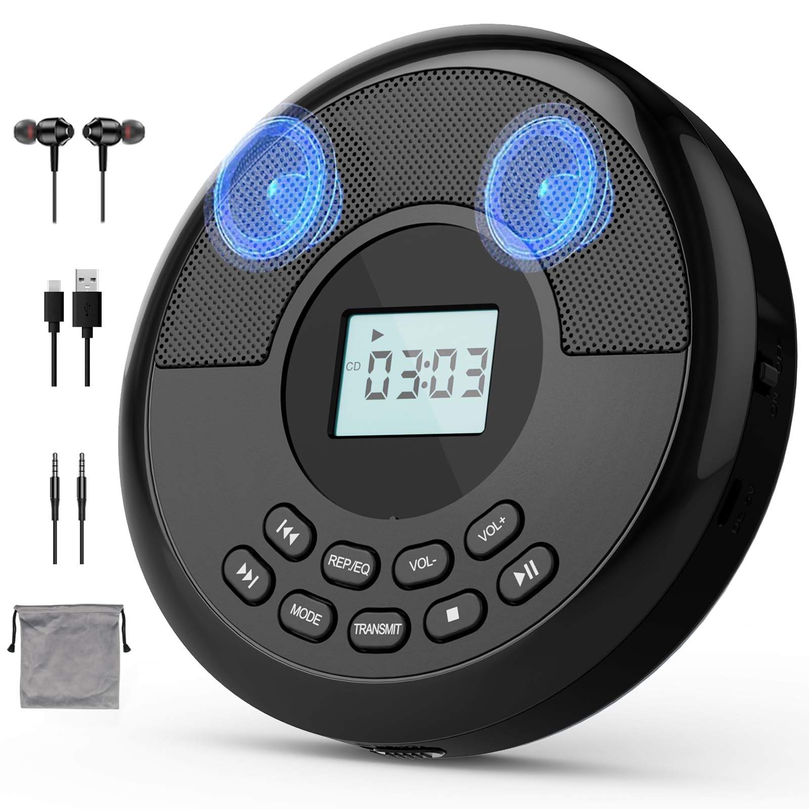 KUEPHOM Portable CD Player with Bluetooth and Built-in Speakers:Rechargeable Discman Anti-Skip Protection-CD/MP3/USB-Bluetooth Transmit/AUX Car Connection-Personal/Seniors/Travel/Music/Audiobook-picture-28