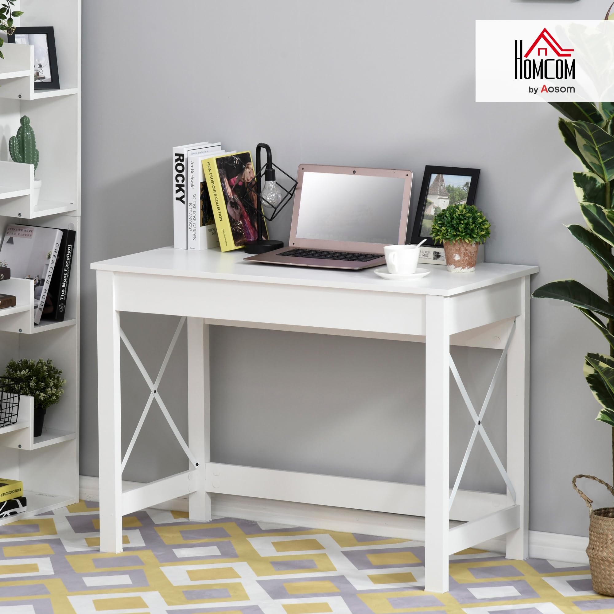 HOMCOM Biurko komputerowe 105x50 cm nowoczesny mała przestrzeń biały