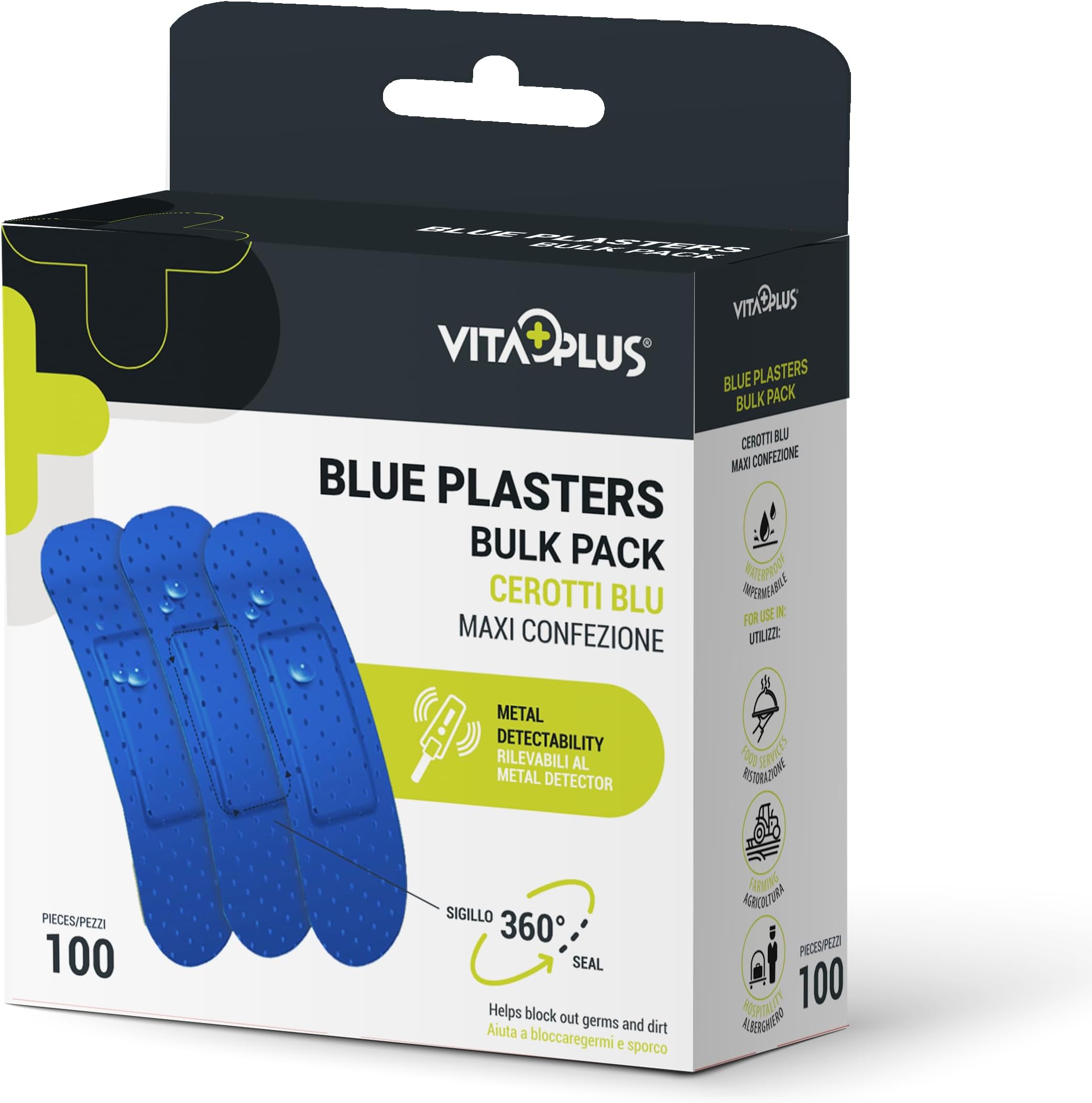 VitaPlus Plasters 100-Pieces Bulk Pack, 72 mm Length x 19 mm Width, Blue